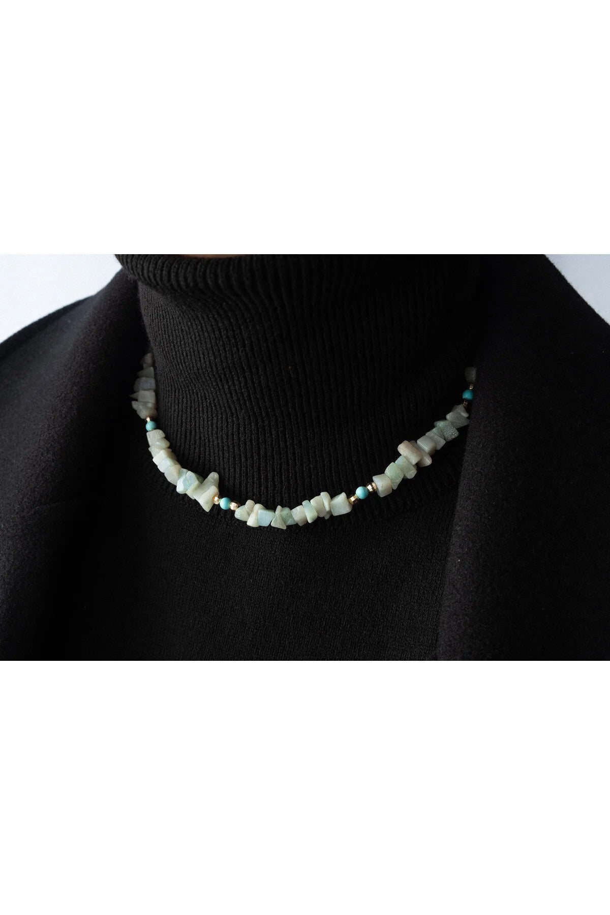 Akuamarin Doğal Kırık Taş Kolye 40cm El İşi Özel Yapım Akuamarin Taşı Chocker