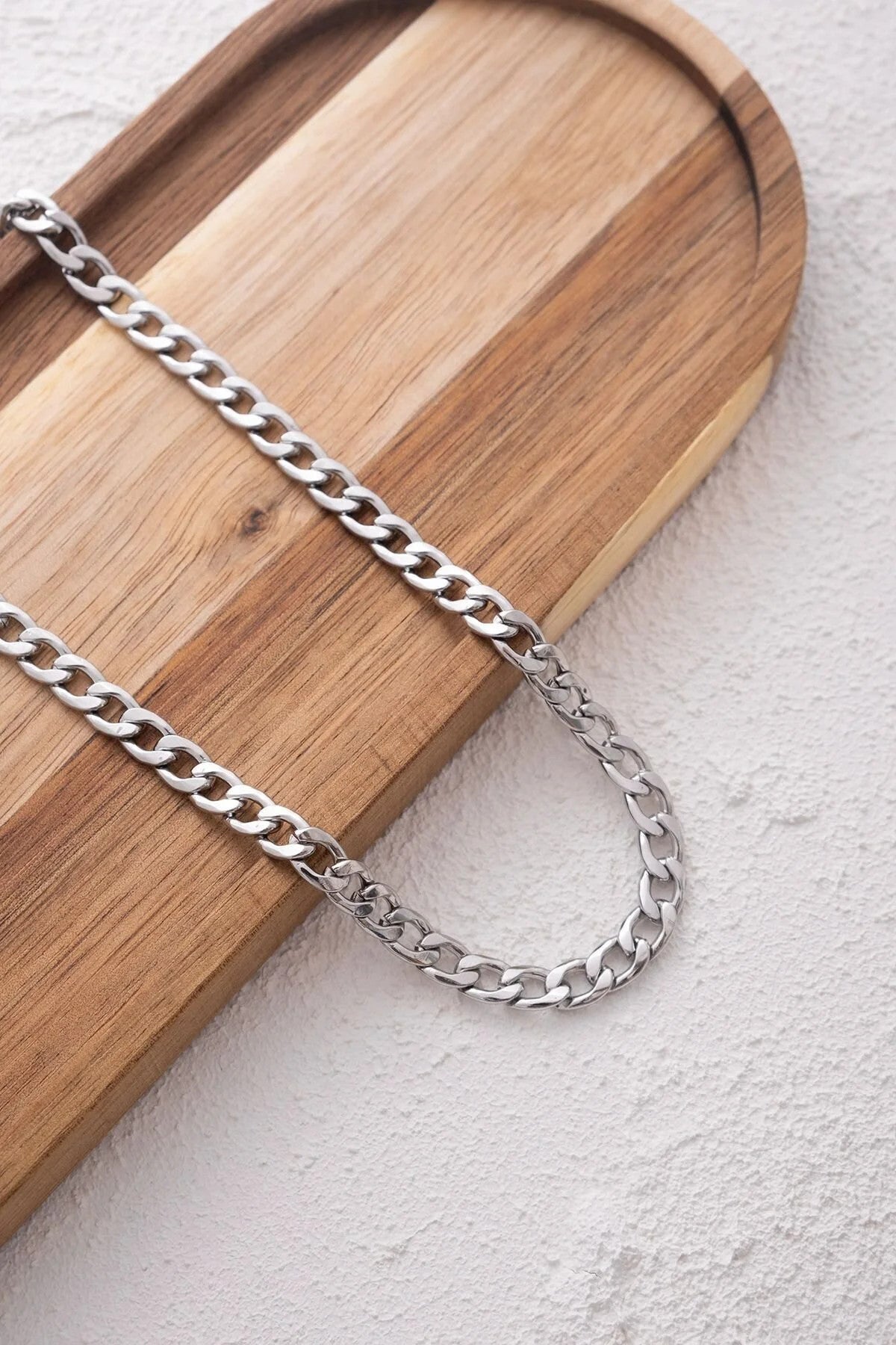 Çelik Gurmet Zincir Kolye Kararmaz 6mm Kalın Gurmet Kolye Unisex Ayarlanabilir Boy