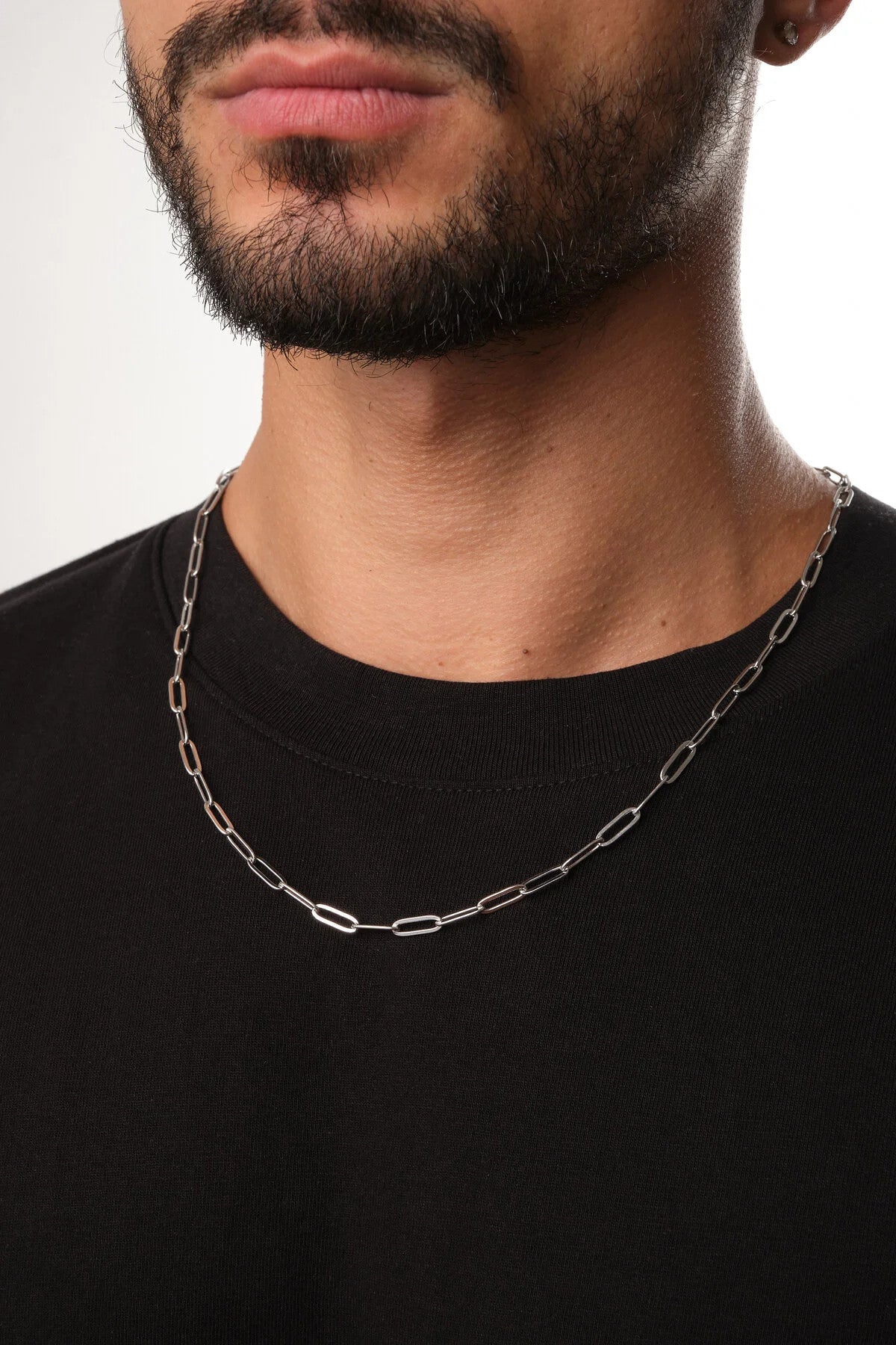 Çelik Ataç Oval Erkek Zincir Kolye 4mm Kararmaz