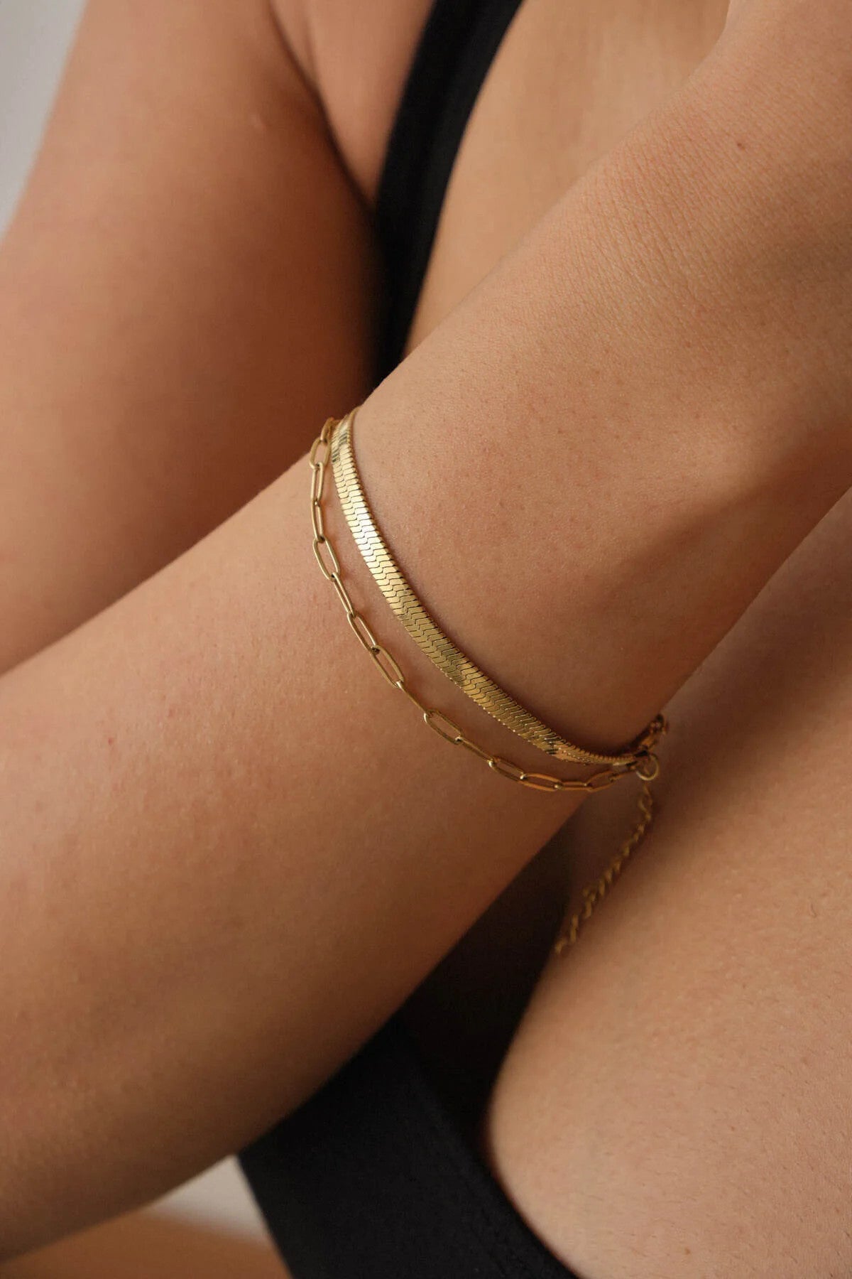 Çelik 2'li Kombin İtalyan ve Ataç Zincir Bileklik Minimal Kararmaz 17+4cm