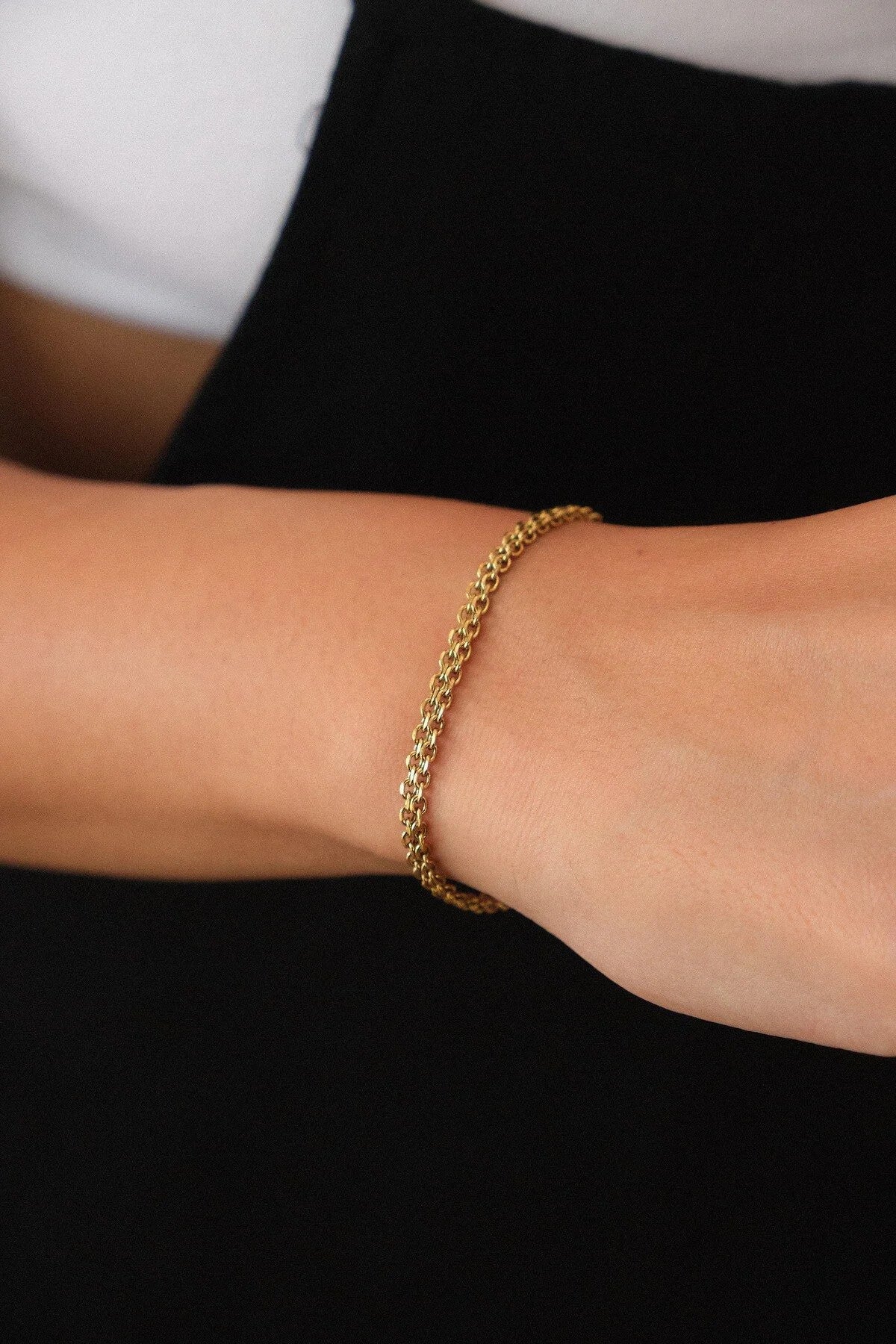 Çelik Örme Zincir Bileklik İç İçe Geçmeli Klasik Forse Zincir Bileklik 3mm Kararmaz 17cm+4cm&21cm