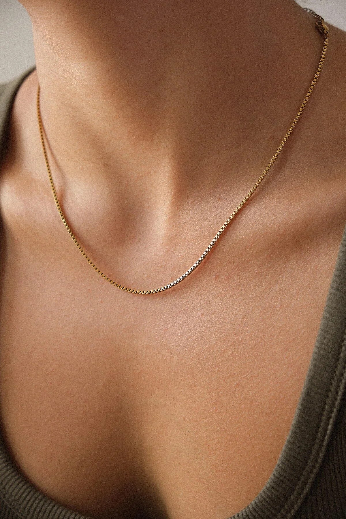 Çelik Kutu Kare Zincir Kolye İnce Box Küba Zincir 1mm Zarif Minimal