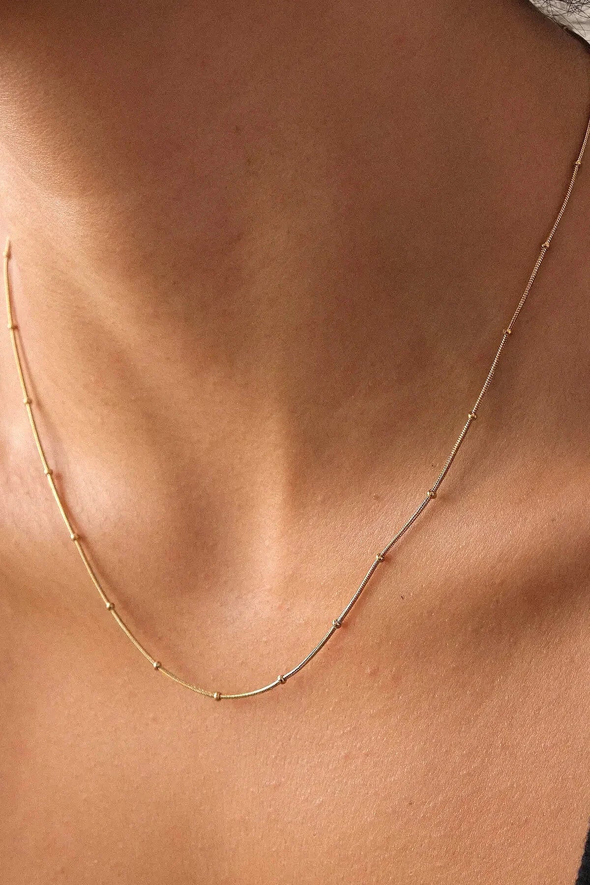 Çelik Topçuklu Ince Balık Sırtı Yılan Zincir Kolye Ince Italyan Zinciri 1mm Zarif Minimal Kombinlik