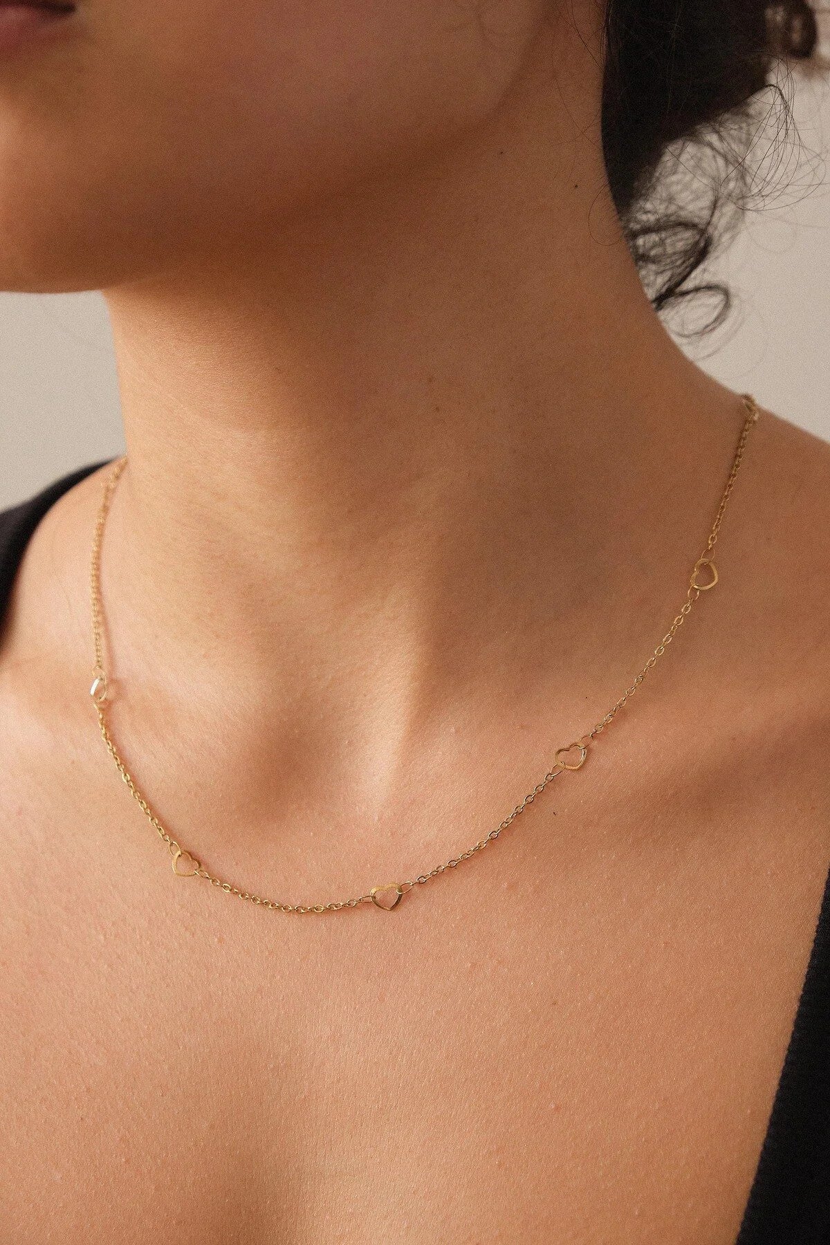 Çelik Kalpli Ince Klasik Zincir Kolye Ince Forse Kalp Zincir 1mm Zarif Minimal