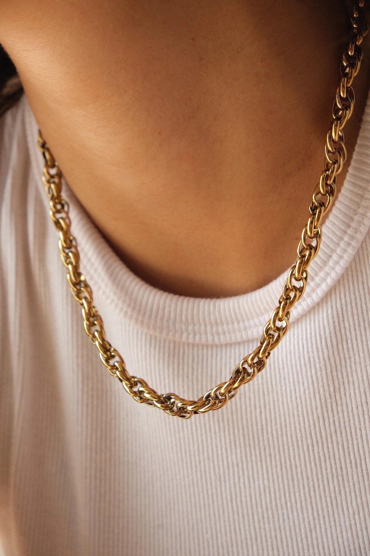 Çelik Burgu Zincir Kolye Büyük Geçmeli Kolye 5mm Kararmaz