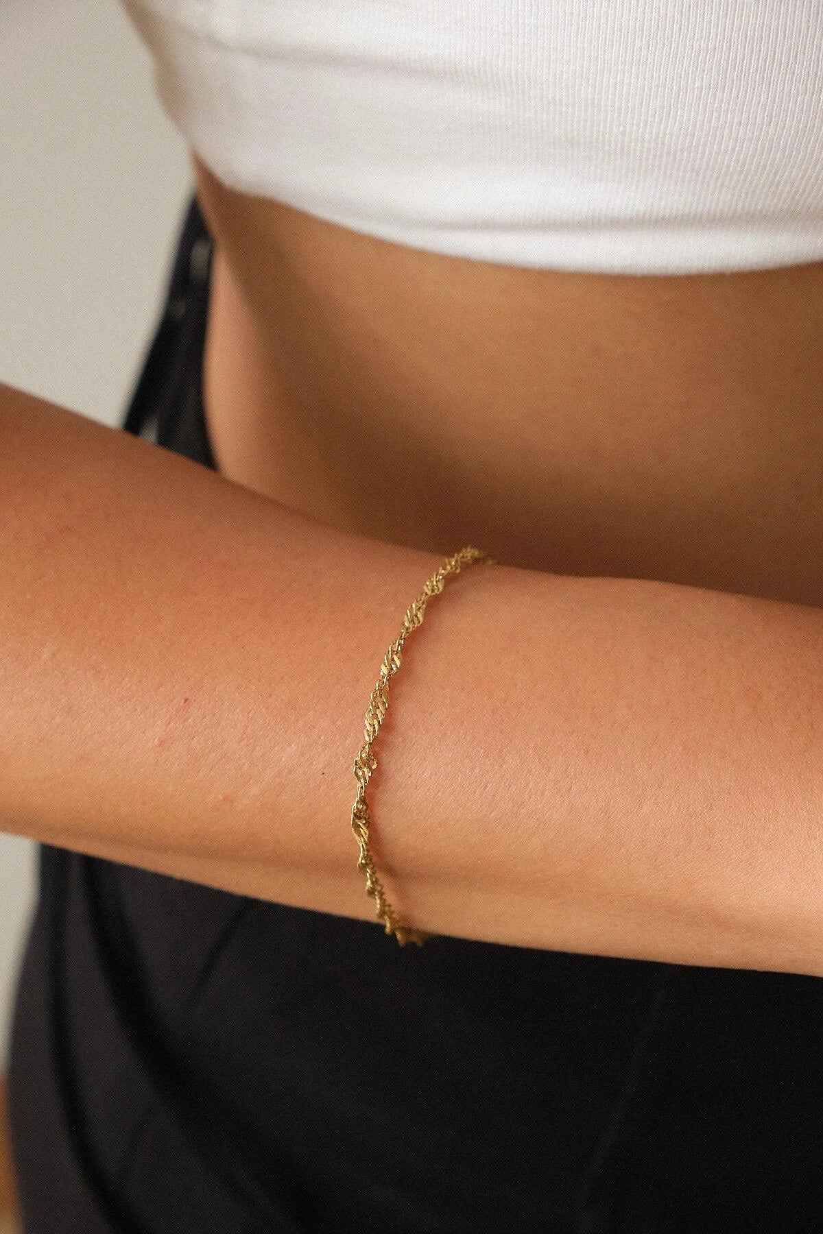 Çelik Singapur Zincir Bileklik İnce İthal Sarma Burgu Zincir 2mm Zarif Minimal 17cm+4cm&21cm