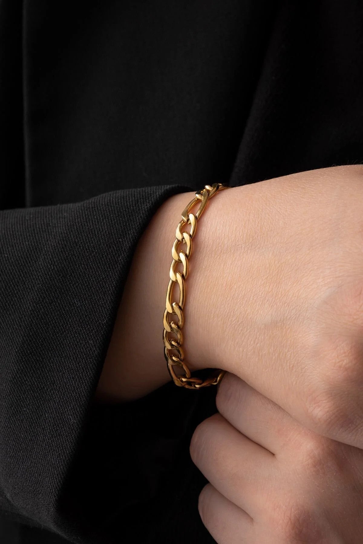 Çelik Figaro Zincir Bileklik 6mm Kararmaz 17cm+4cm&21cm Unisex