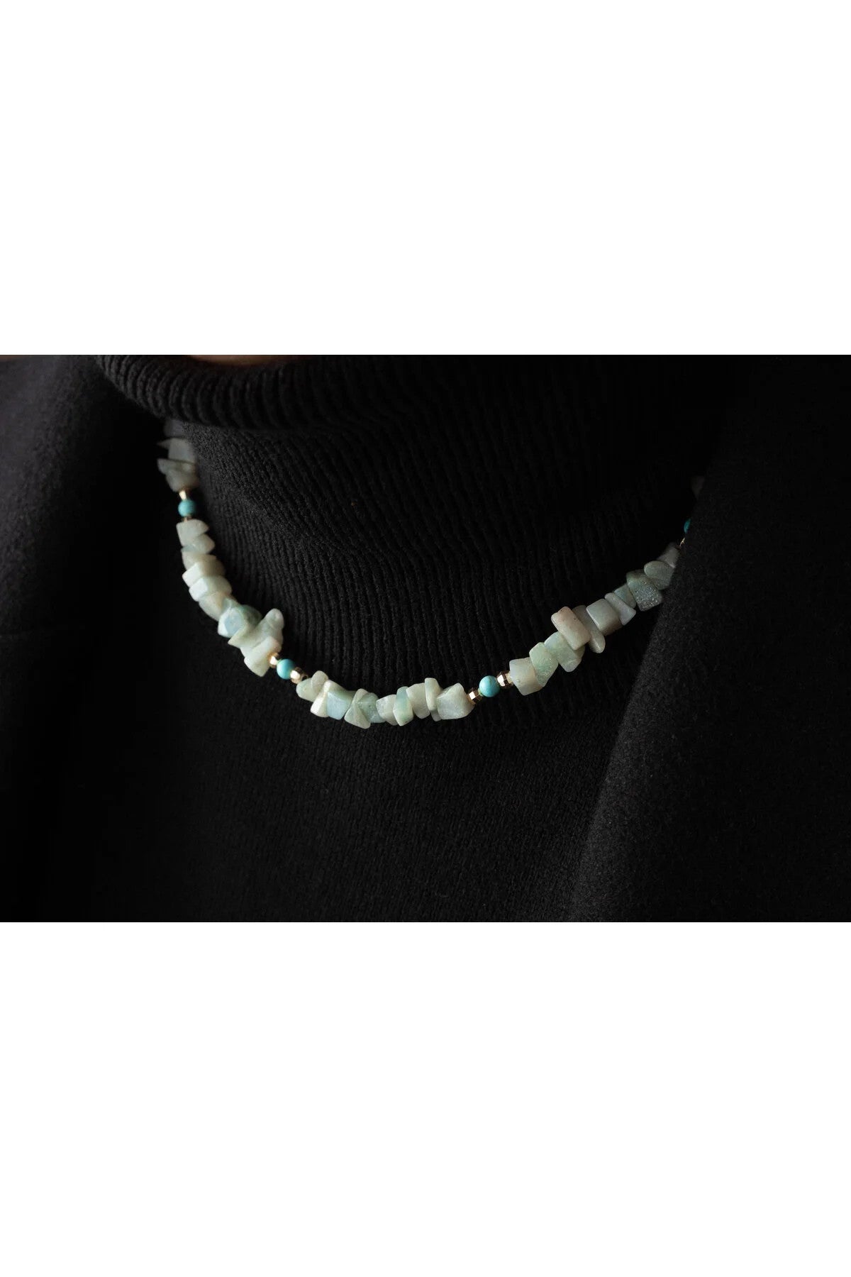 Akuamarin Doğal Kırık Taş Kolye 40cm El İşi Özel Yapım Akuamarin Taşı Chocker