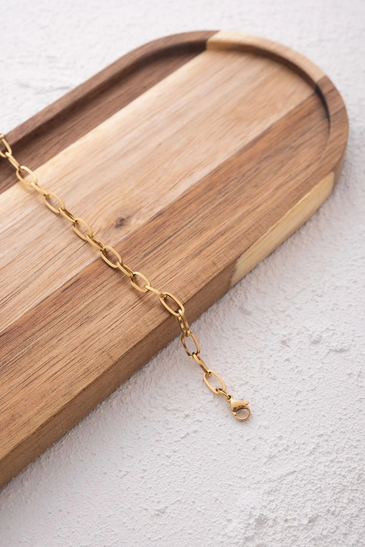 Çelik Kalın Ataç Bileklik Oval Zincir Kararmaz 5mm 17cm+4cm&21cm