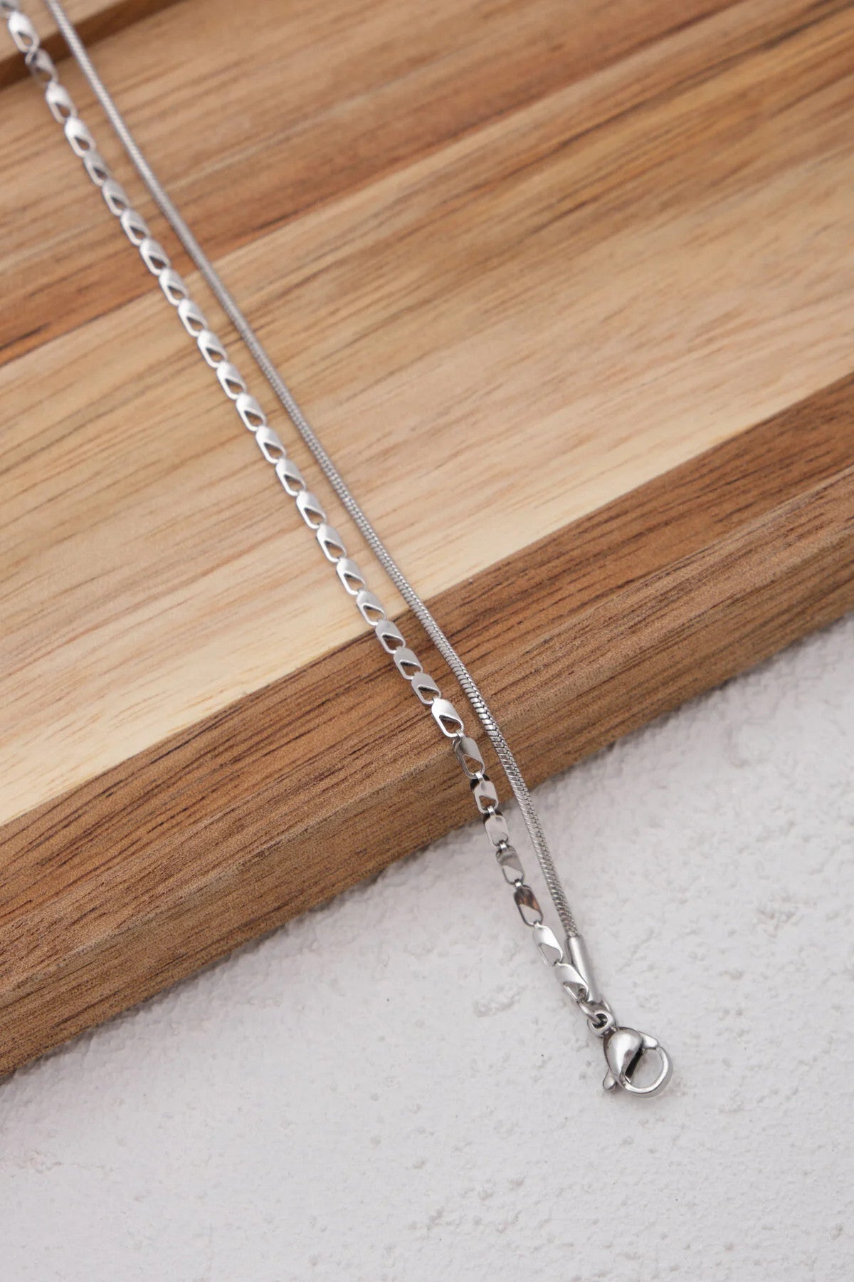 Çelik 2'li Kombin Halat İtalyan Ve Papağan Zincir Bileklik Minimal Kararmaz 17+4cm