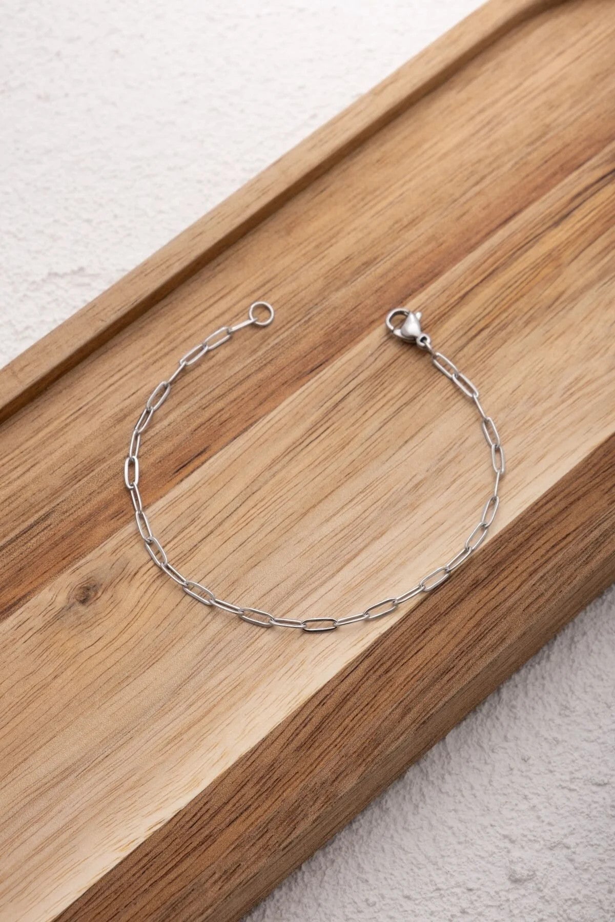 Çelik Ataç Oval Halka Zincir Bileklik Günlük Kullanıma Uygun Kararmaz Kablo Zincir 2mm 17cm+4cm&21cm