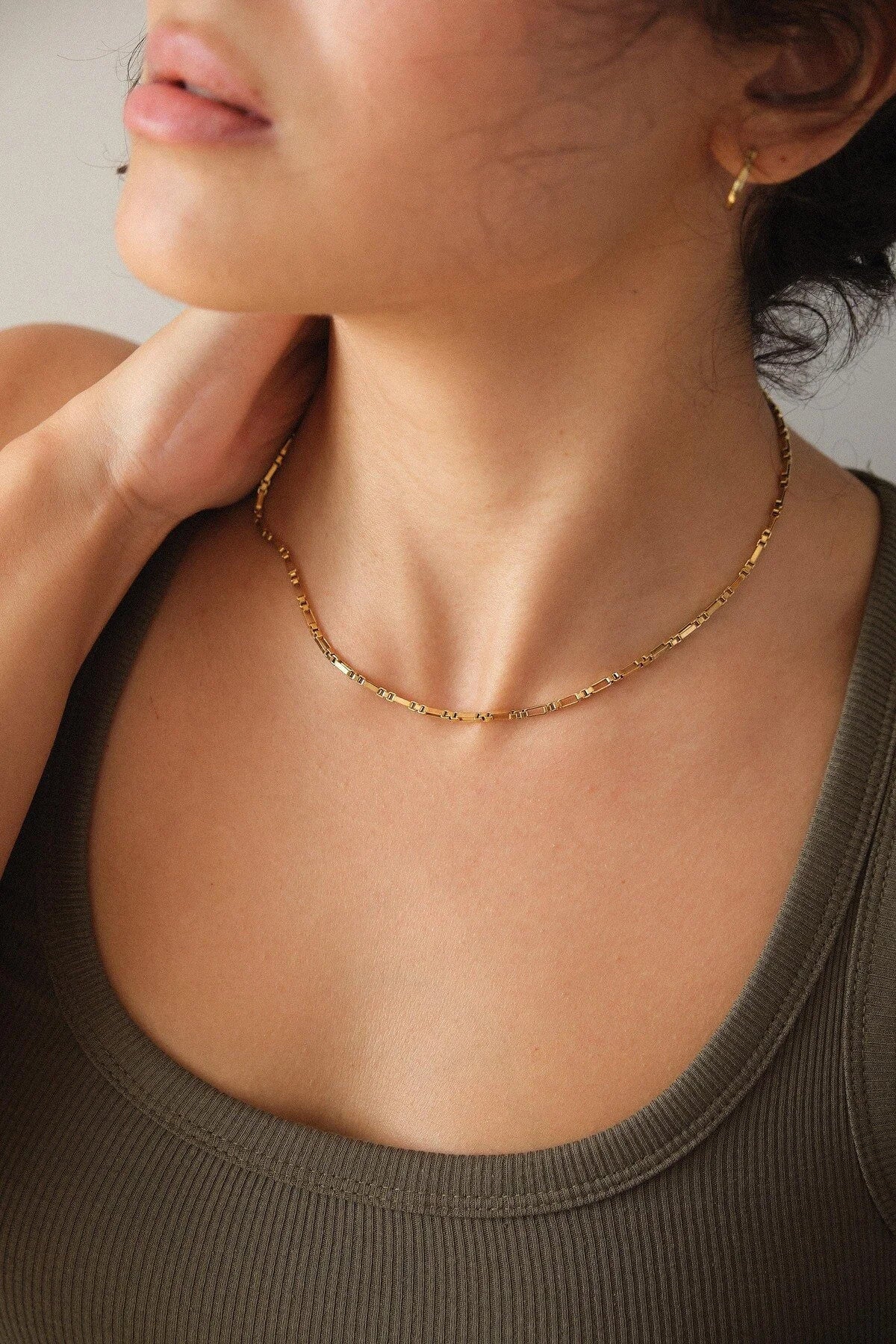 Çelik Dikdörtgen Kare Kolye Kutu Dikdörtgen Zincir Kolye 2mm Kararmaz