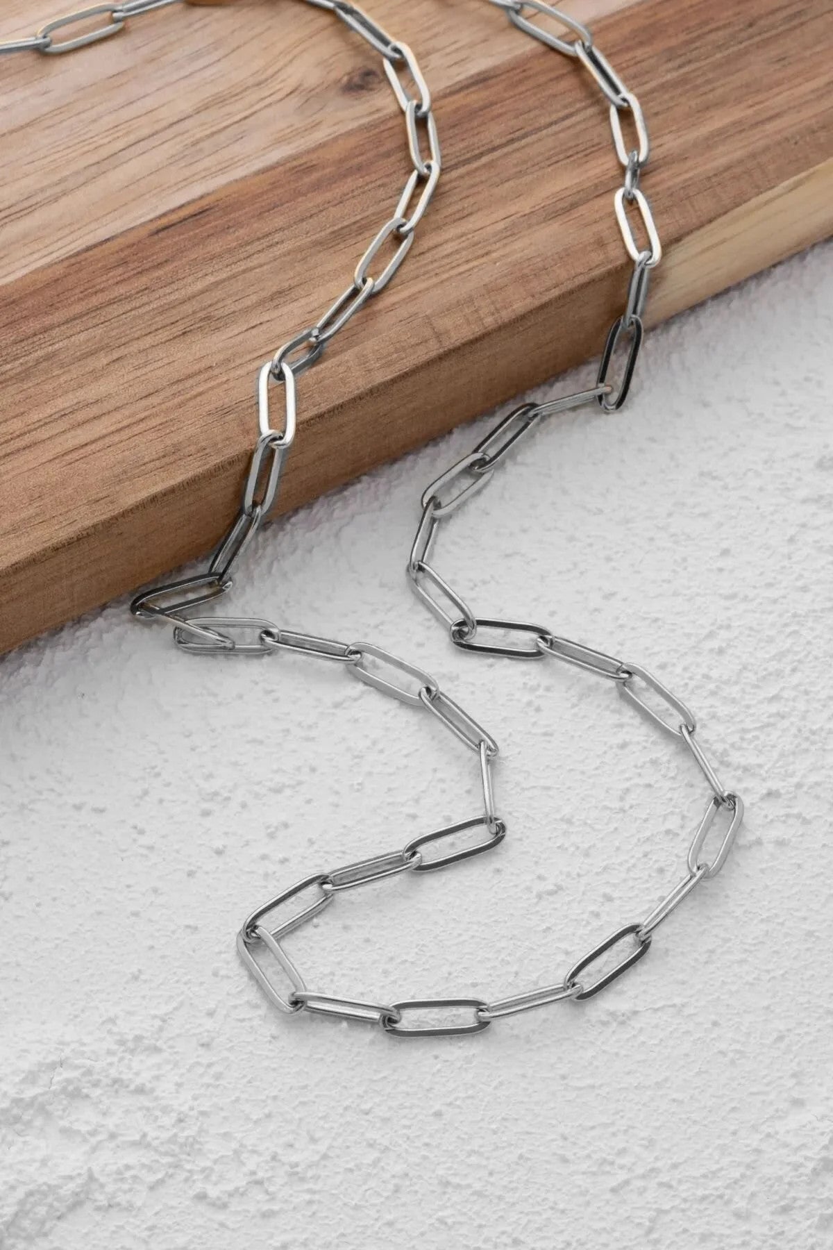 Çelik Ataç Oval Erkek Zincir Kolye 4mm Kararmaz