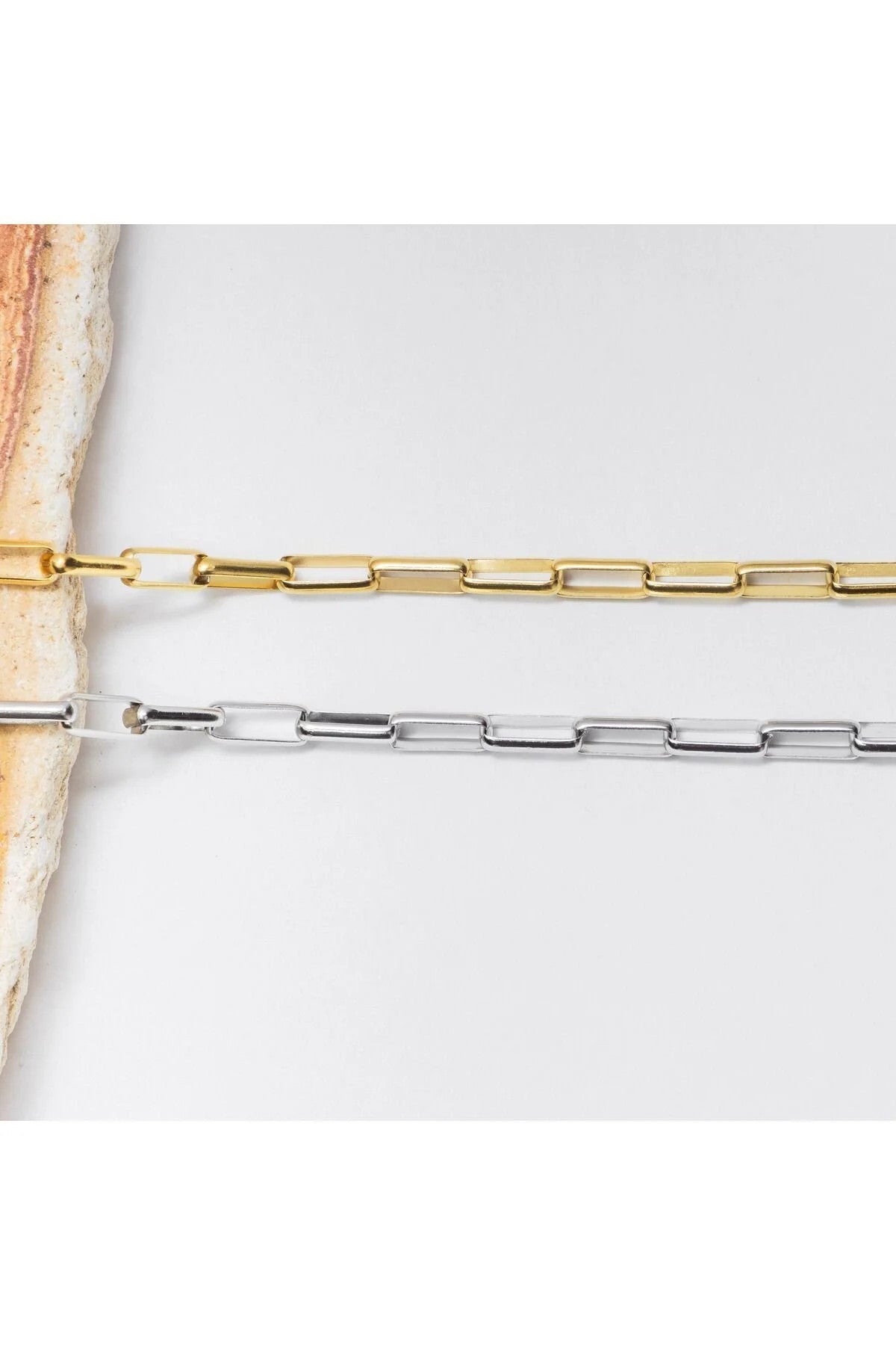 Çelik Dikdörtgen Zincir Kolye Kararmaz Zincir Unisex Gümüş