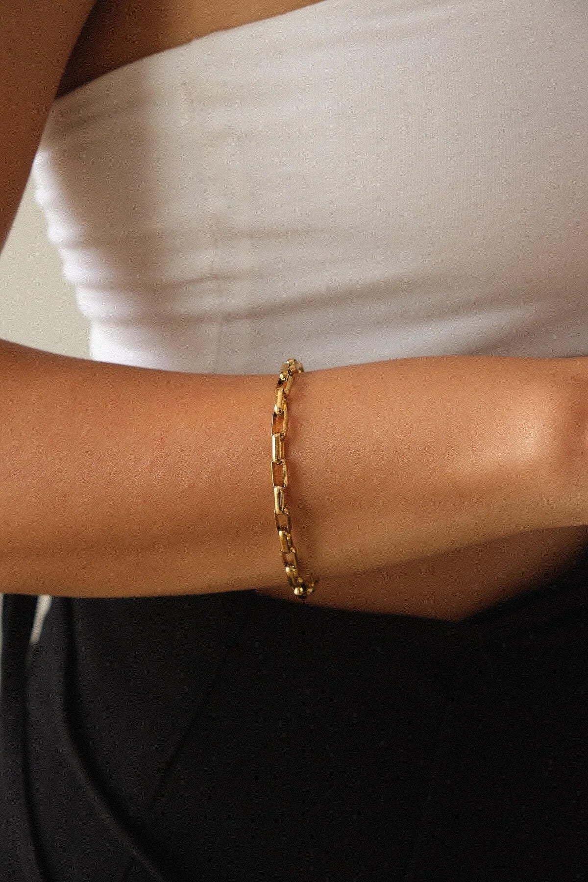 Çelik İnce Dikdörtgen Zincir Bileklik Kararmaz 4mm 17cm+4cm&21cm Günlük Kullanıma Uygun