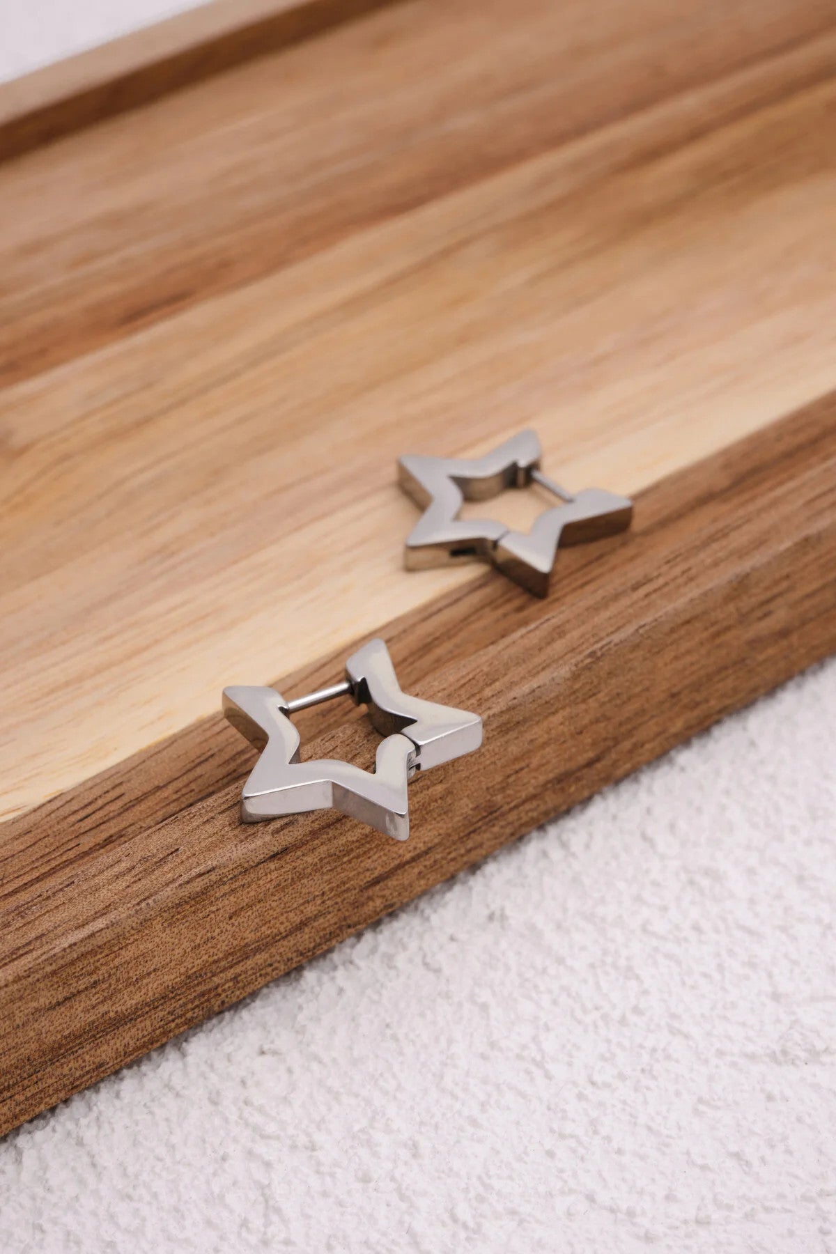 Çelik Yıldız Küpe Kararmaz Plaka 2cm Günlük Kullanıma Uygun