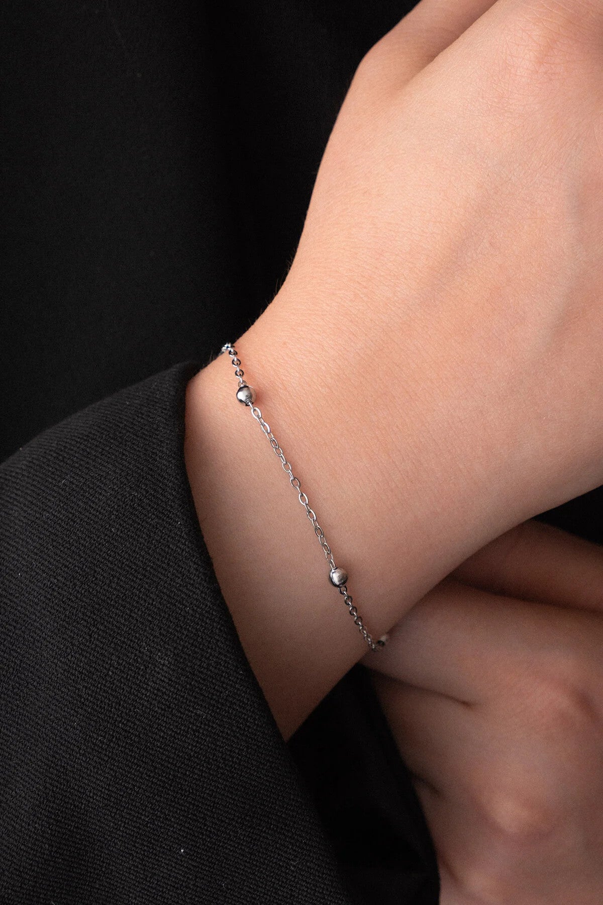 Çelik Toplu Bileklik Ince Dorika Forse Zincir 1mm Zarif Minimal 17cm+4cm-21cm