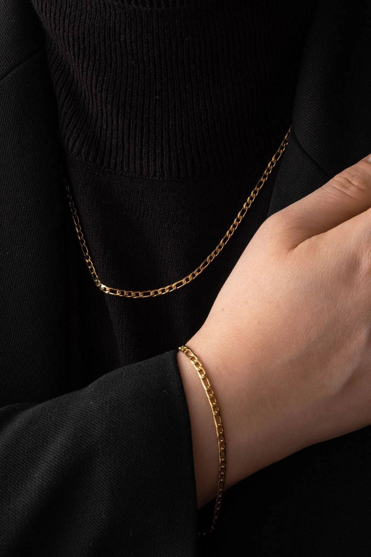 Çelik İnce Set Figaro Zincir Kolye Bileklik Set Kararmaz 3mm Unisex 45cm&18cm