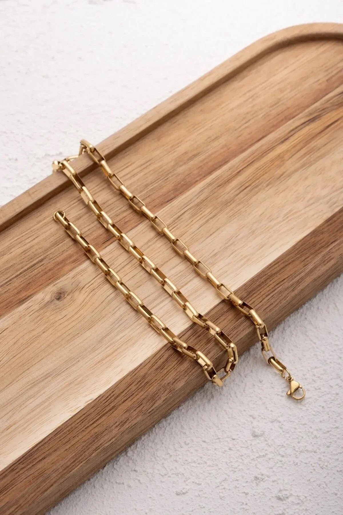 Çelik Dikdörtgen Erkek Zincir Kolye 4mm Kararmaz