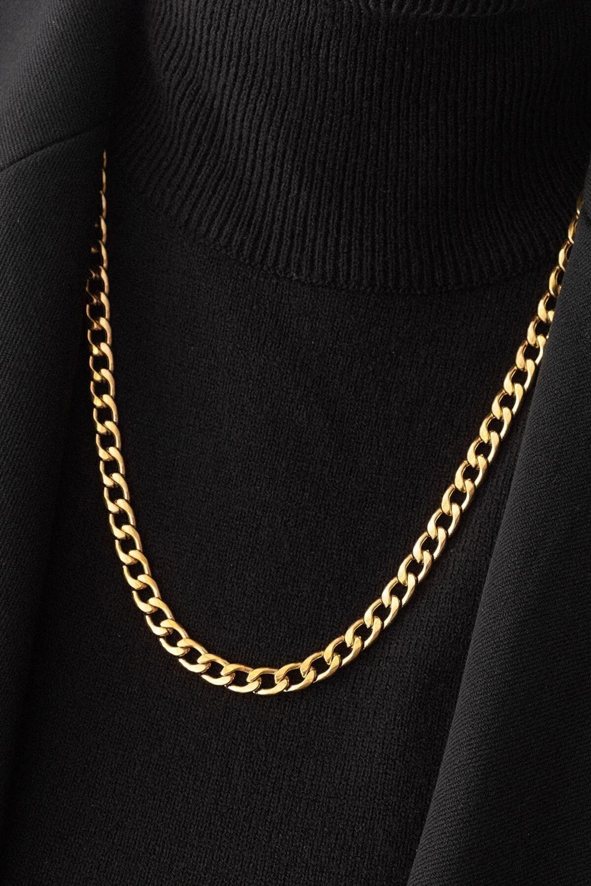 Çelik Gurmet Zincir Kolye Kararmaz 6mm Kalın Gurmet Kolye Unisex Ayarlanabilir Boy