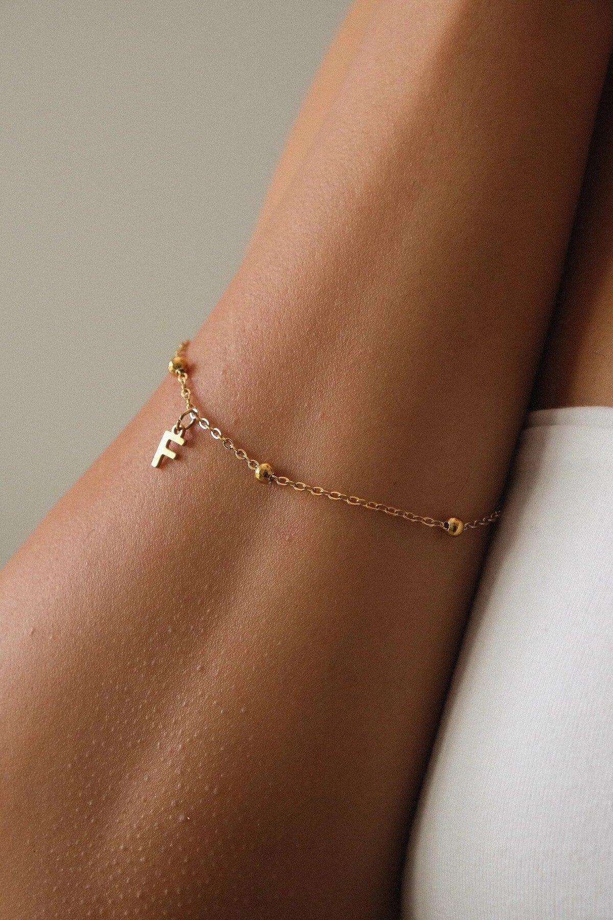 Çelik Harfli Top Ince Dorika Zincir Bileklik Harfli Bileklik Forse Zincir 1mm Minimal 17+4cm&21cm