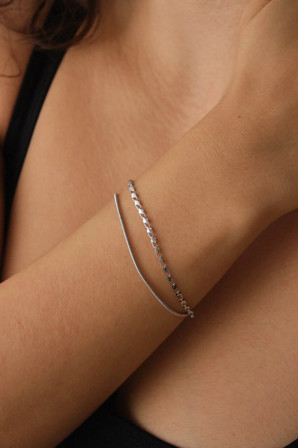 Çelik 2'li Kombin Halat İtalyan Ve Papağan Zincir Bileklik Minimal Kararmaz 17+4cm