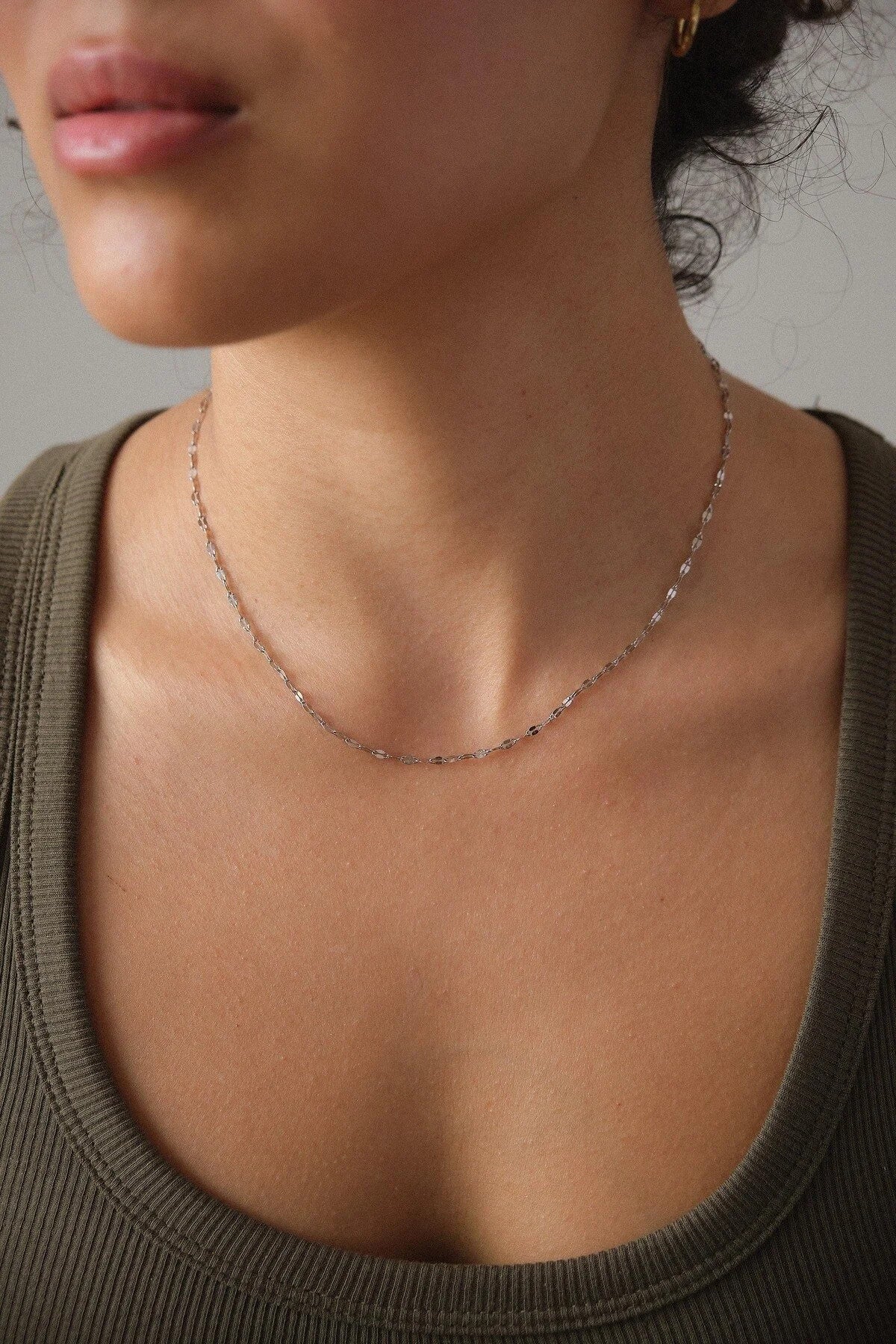 Çelik Dudak Zincir Kolye Ince Singapur Sarma Burgu Aynalı Kolye 2mm Zarif Minimal