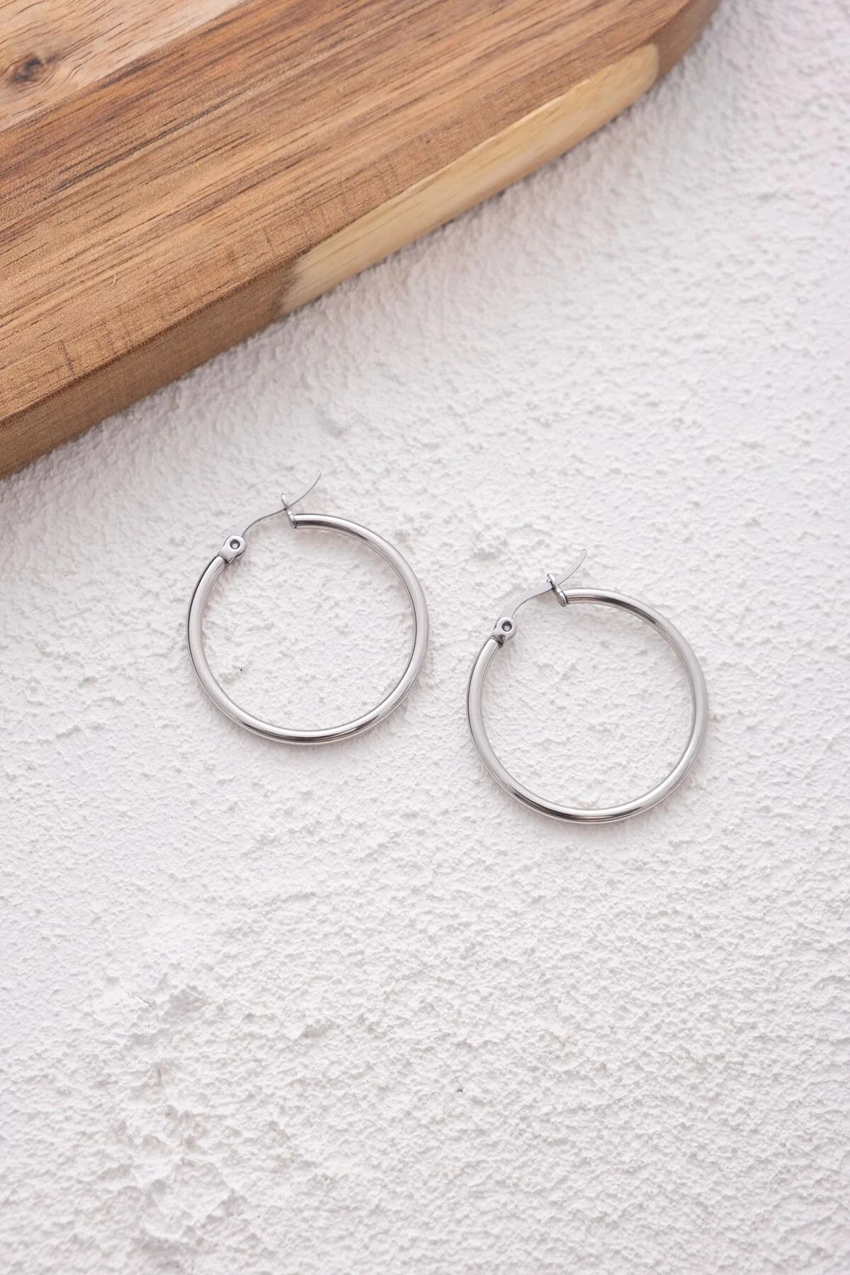 Çelik Halka Küpe Kararmaz İnce Halka Küpe Çap 3cm