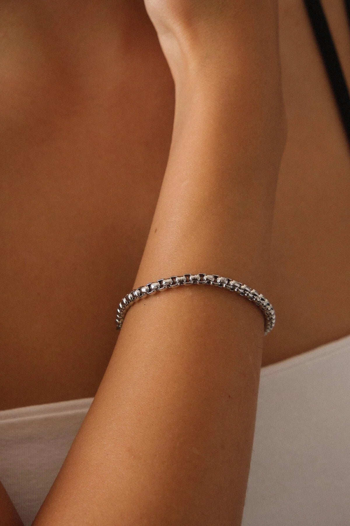 Çelik Top Zincir Bileklik Günlük Kullanıma Uygun 3mm Yuvarlak Halka Zincir Bileklik 17cm+4cm&21cm