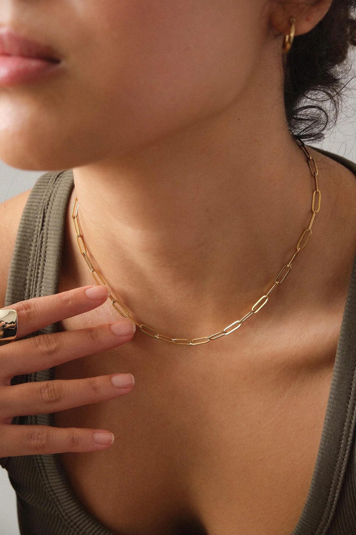 Çelik Ataç Oval Zincir Kolye Kararmaz 4mm Kişiselleştirilebilir Zincir Boy Seçenekleriyle