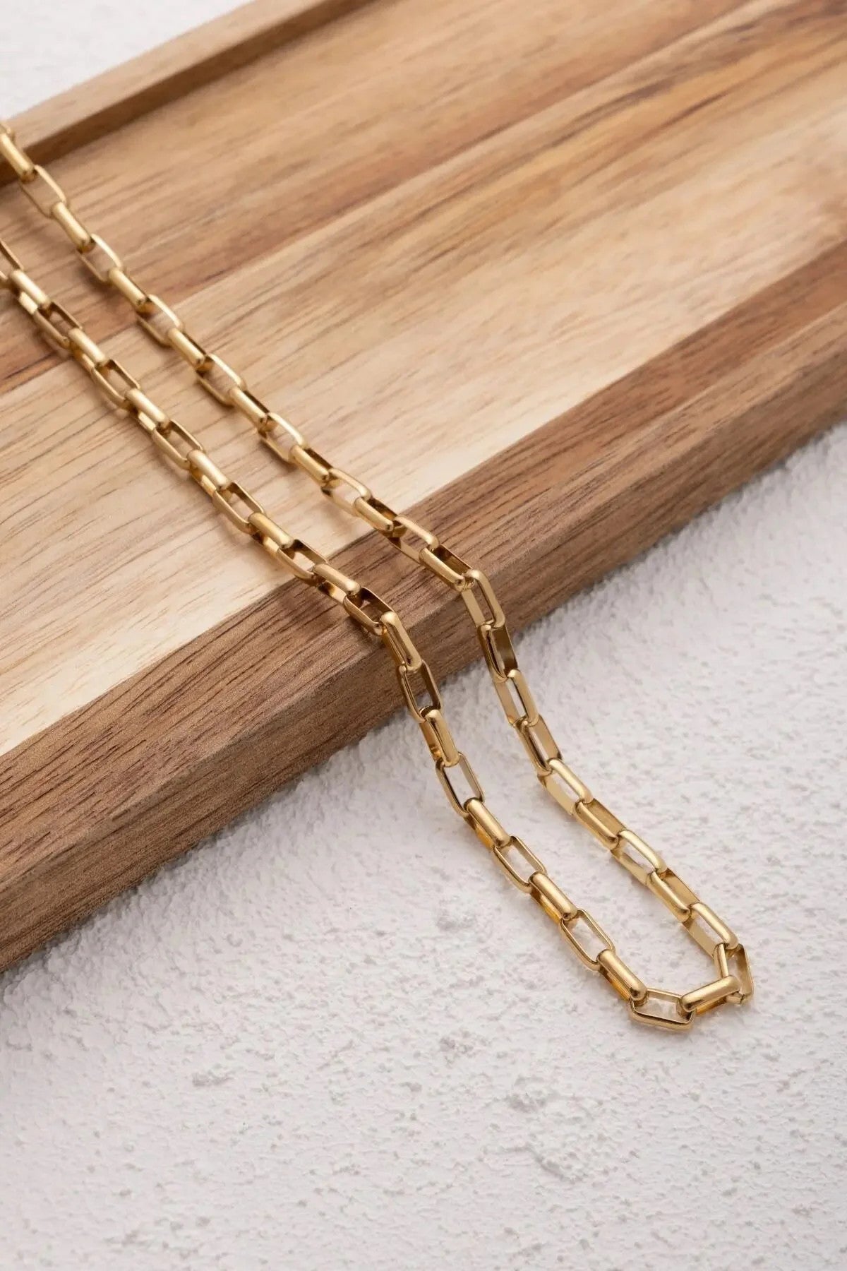 Çelik Dikdörtgen Erkek Zincir Kolye 4mm Kararmaz