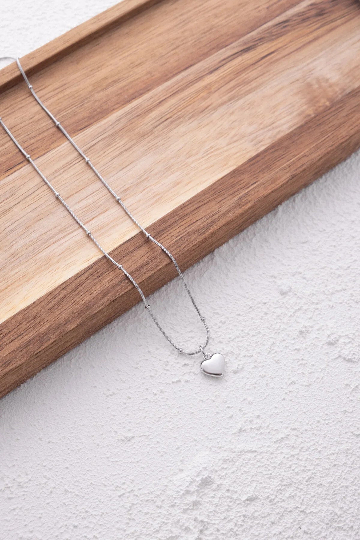 Çelik Kalp Kolye Oval Kenarlı İnce Toplu Balık Sırtı Zincirli Kararmaz 45cm