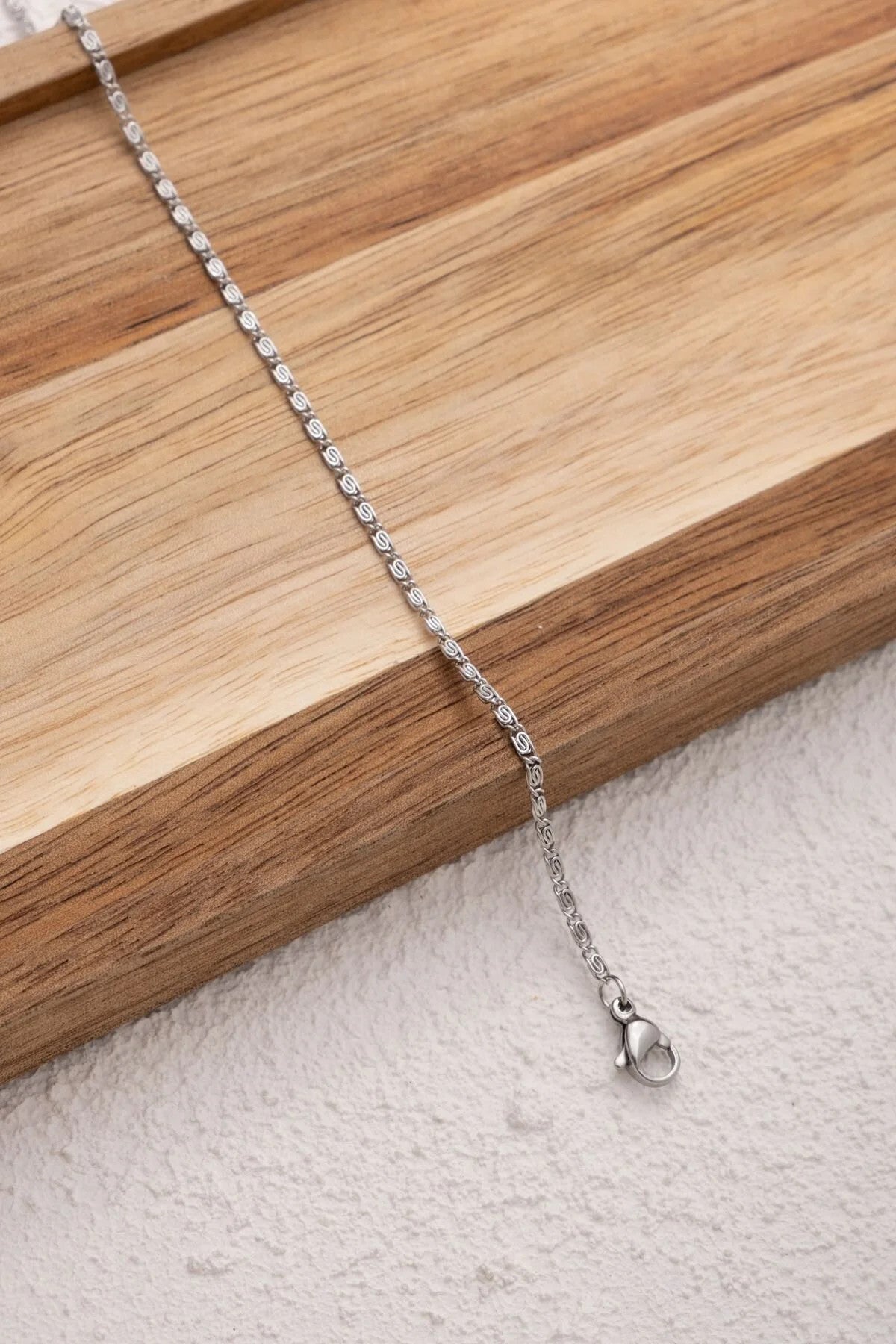 Çelik İnce Ataç Model Zincir Bileklik Minimal Zincir Salyangoz Kararmaz 2mm 17cm+4cm&21cm