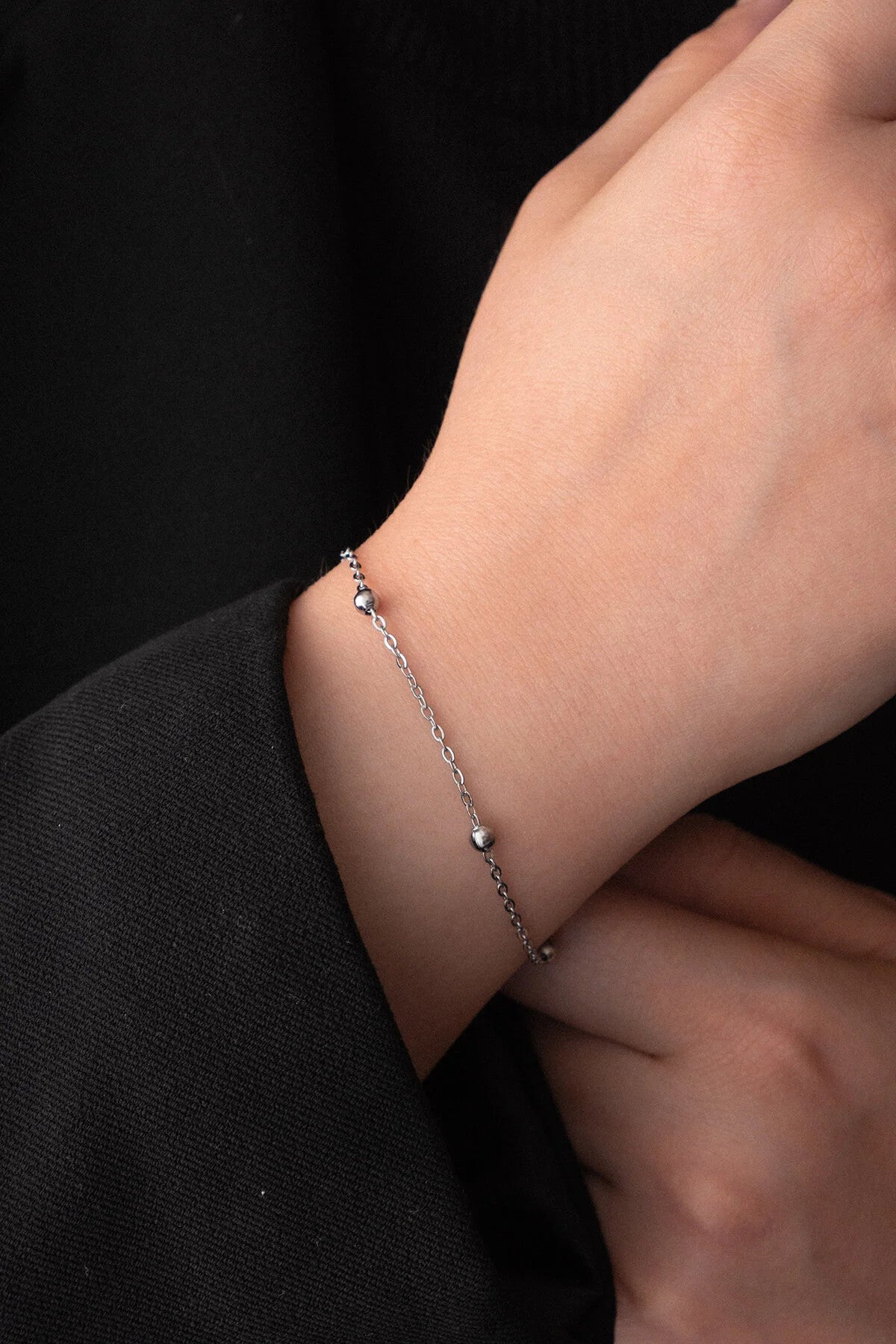 Çelik Toplu Bileklik Ince Dorika Forse Zincir 1mm Zarif Minimal 17cm+4cm-21cm