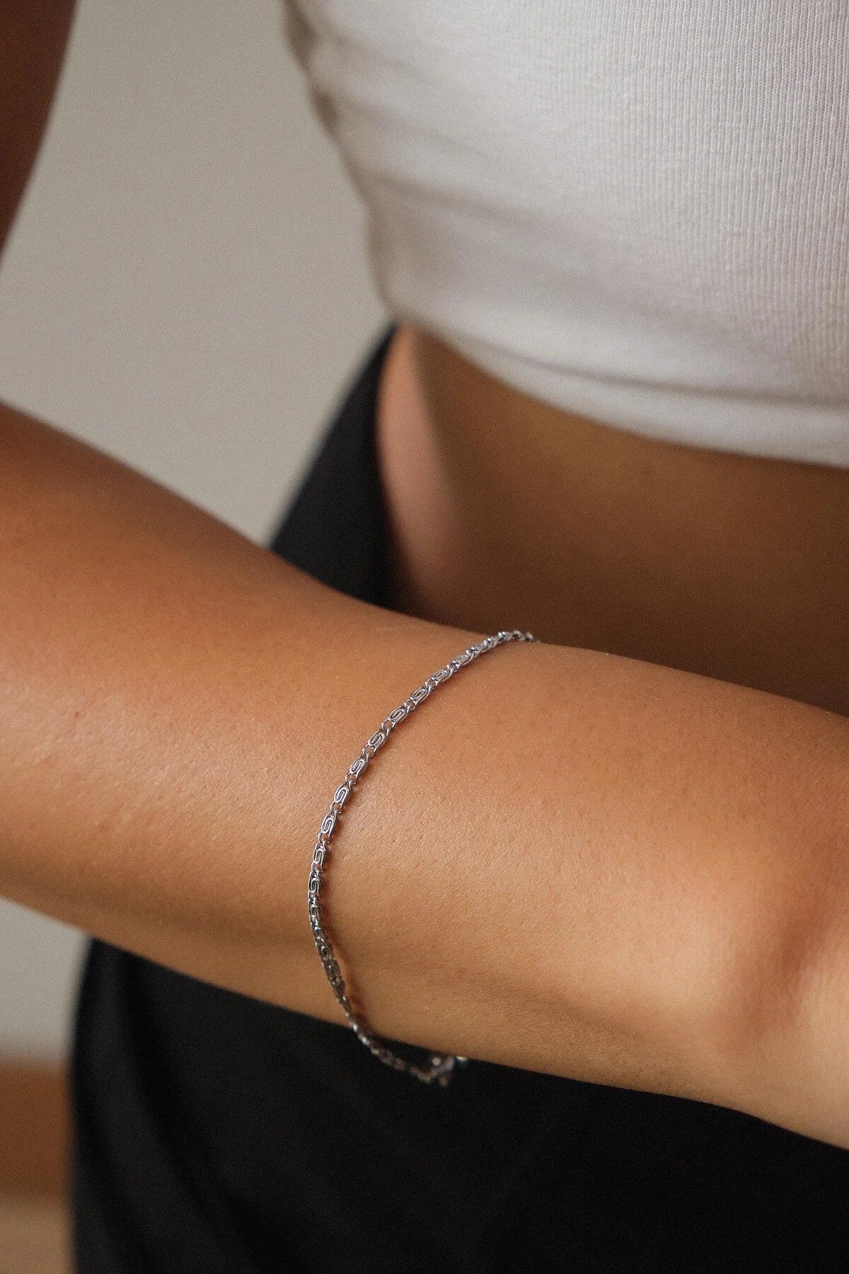 Çelik İnce Ataç Model Zincir Bileklik Minimal Zincir Salyangoz Kararmaz 2mm 17cm+4cm&21cm