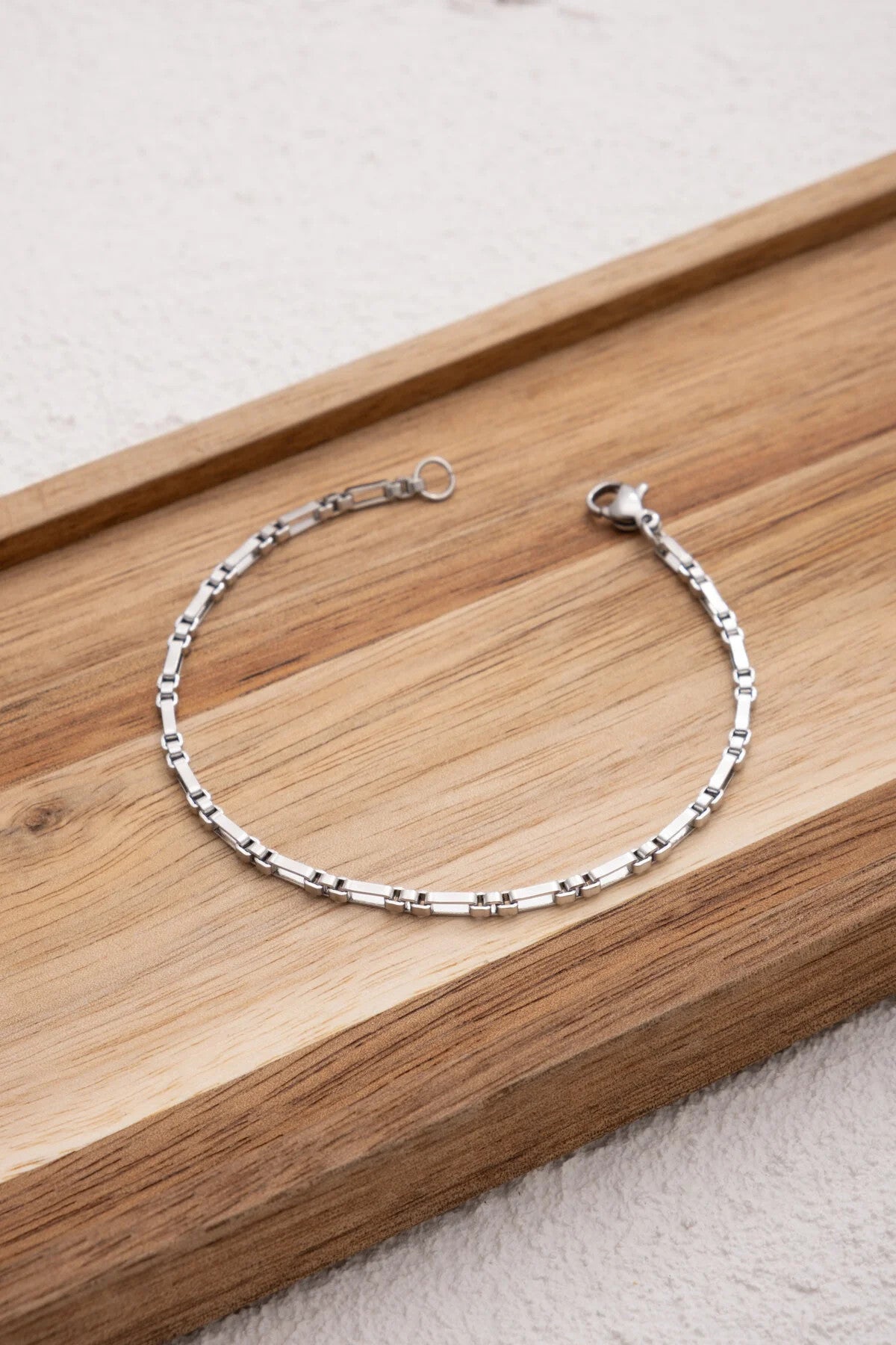 Çelik Dikdörtgen Kare Bileklik Kutu Dikdörtgen Bileklik 2mm Kararmaz 17cm+4cm-21cm