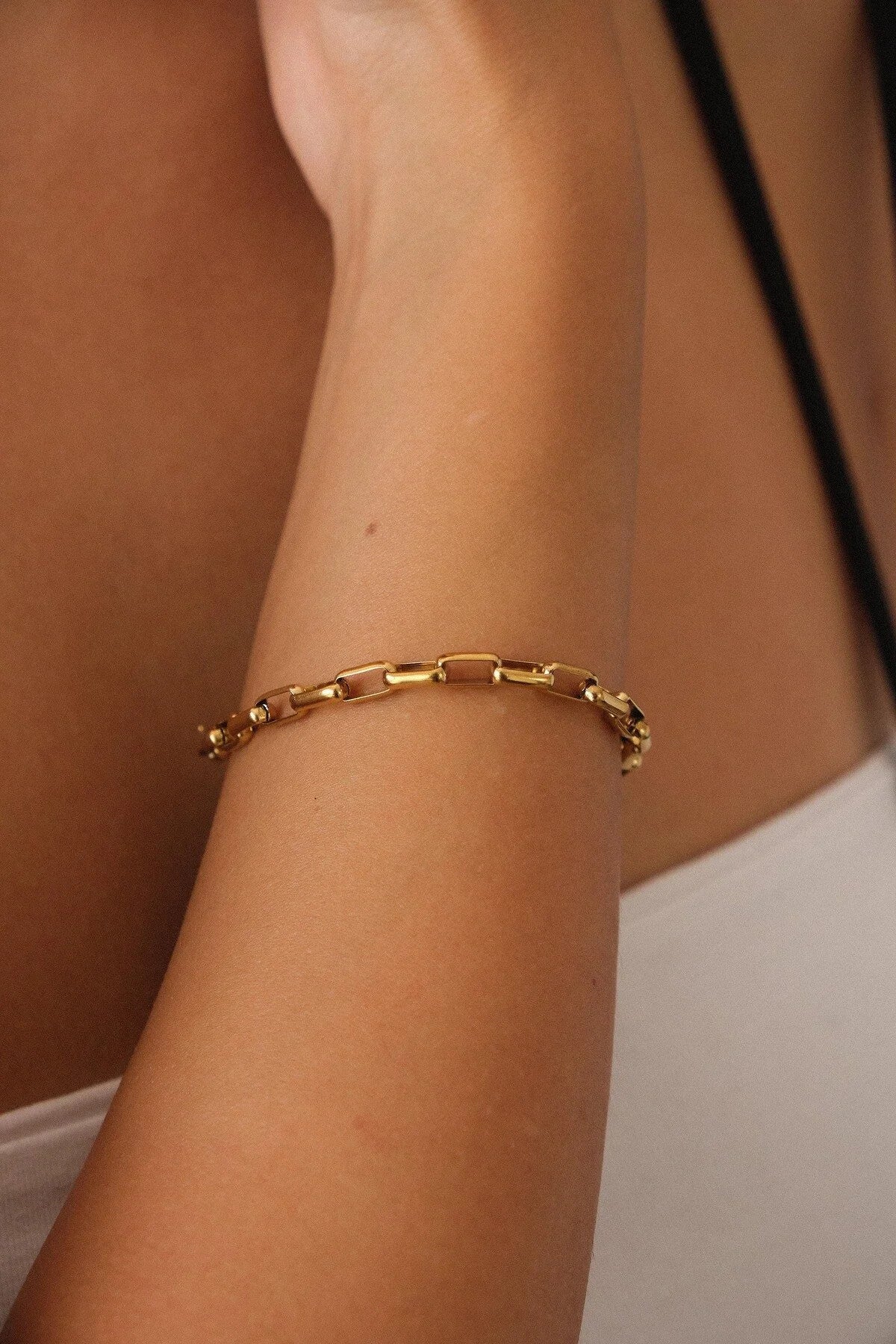 Çelik İnce Dikdörtgen Zincir Bileklik Kararmaz 4mm 17cm+4cm&21cm Günlük Kullanıma Uygun