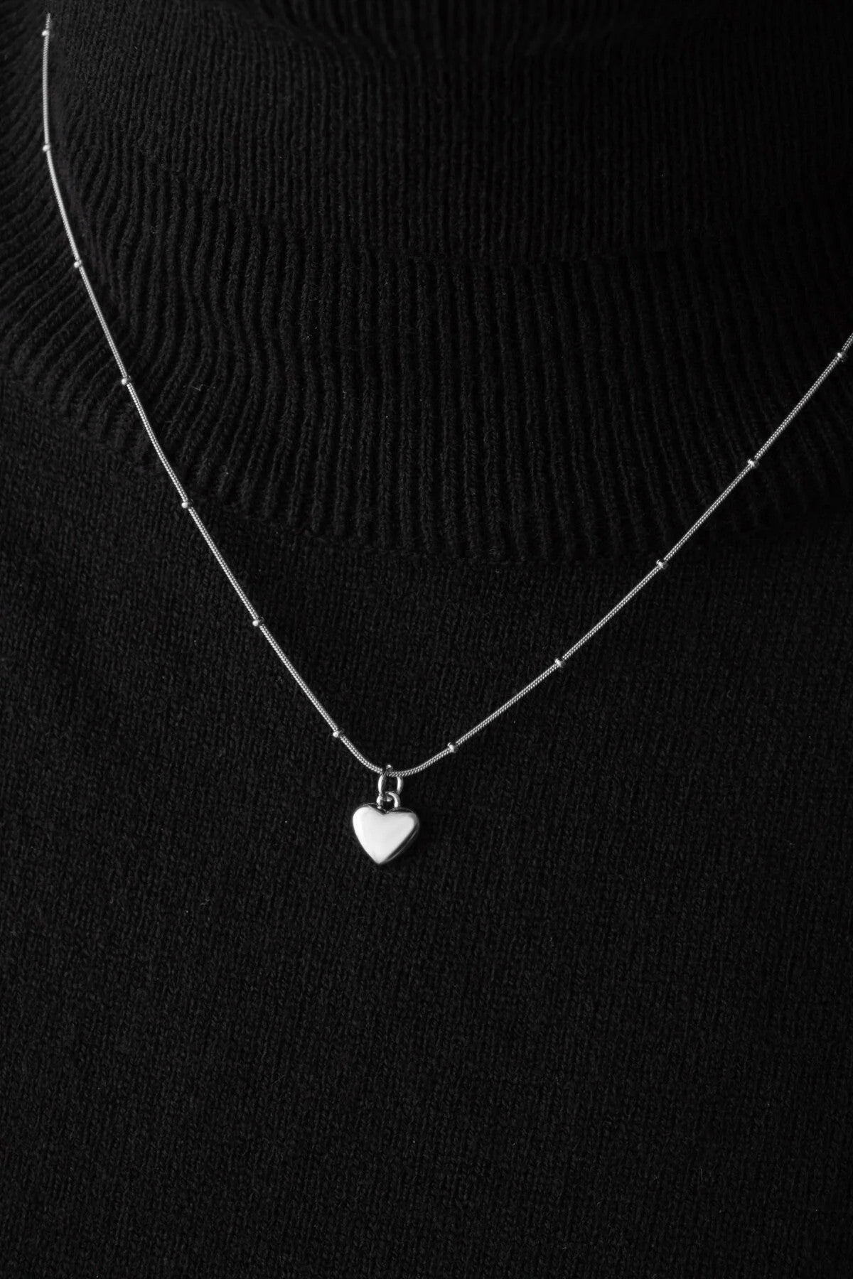 Çelik Kalp Kolye Oval Kenarlı İnce Toplu Balık Sırtı Zincirli Kararmaz 45cm