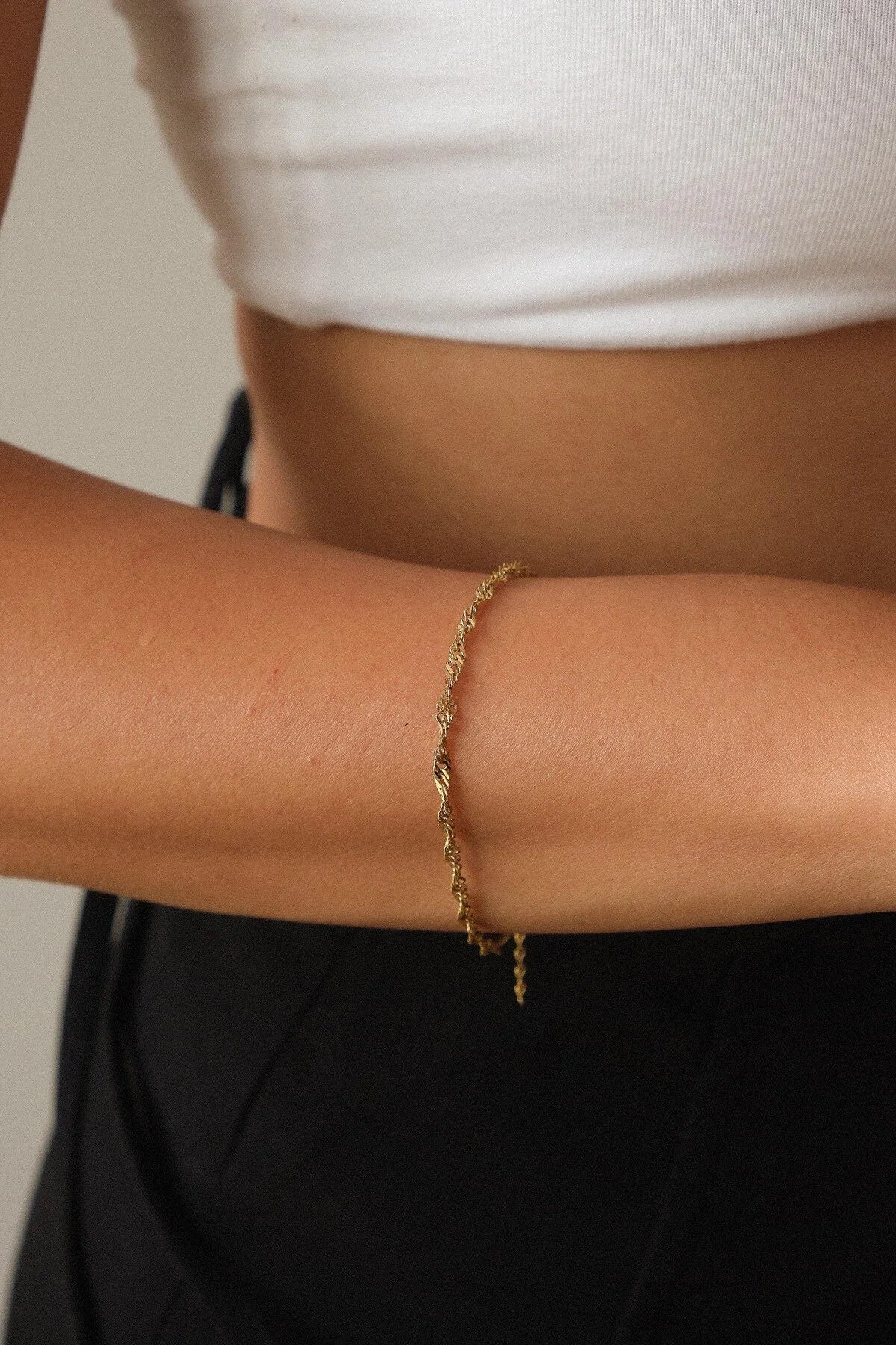 Çelik Singapur Zincir Bileklik İnce İthal Sarma Burgu Zincir 2mm Zarif Minimal 17cm+4cm&21cm