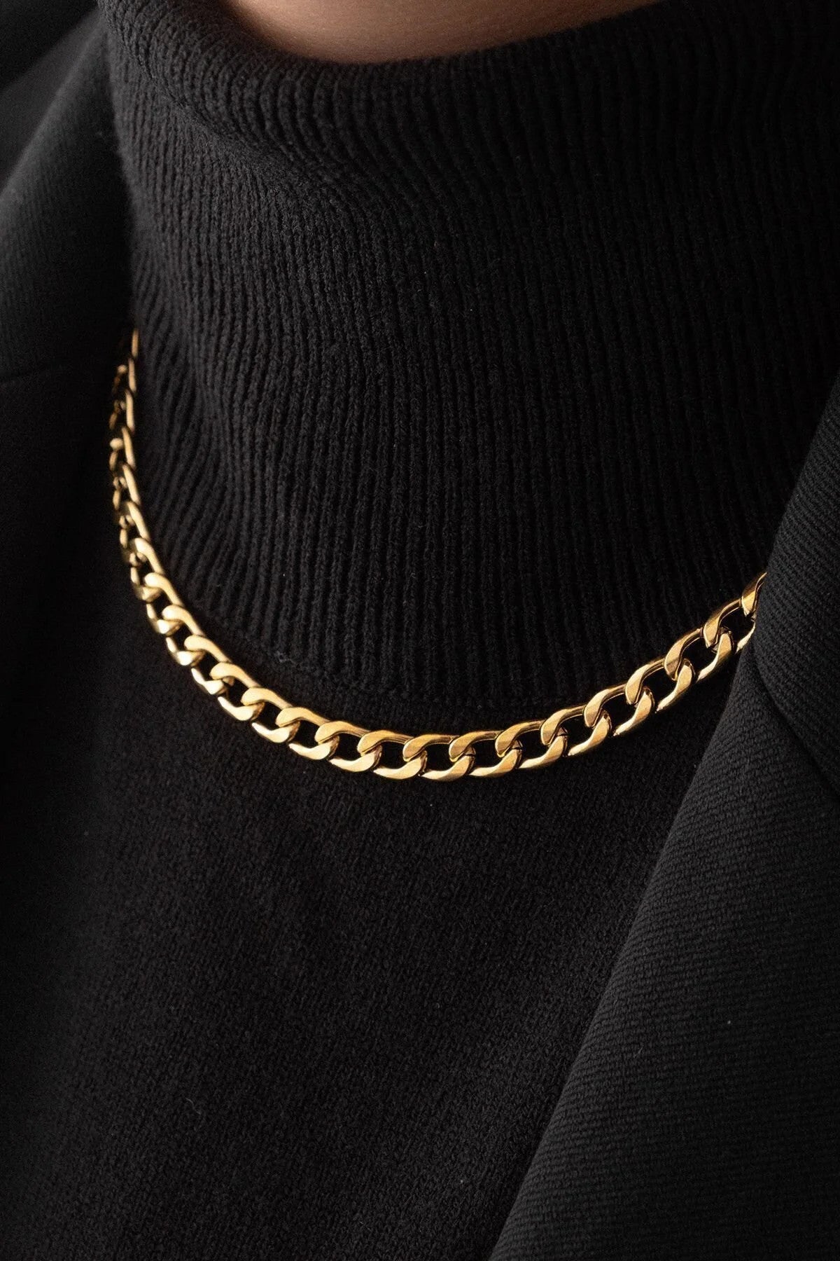 Çelik Gurmet Zincir Kolye Kararmaz 6mm Kalın Gurmet Kolye Unisex Ayarlanabilir Boy