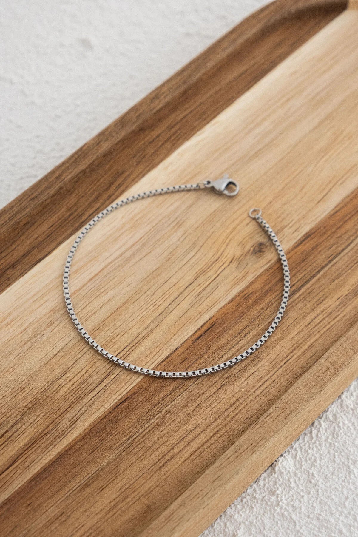 Çelik Kutu Kare Zincir Bileklik İnce Box Küba Zincir 1mm Zarif Minimal 17cm+4cm&21cm