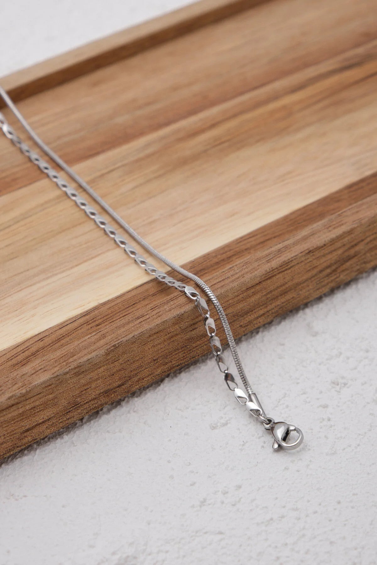 Çelik 2'li Kombin Halat İtalyan Ve Papağan Zincir Bileklik Minimal Kararmaz 17+4cm