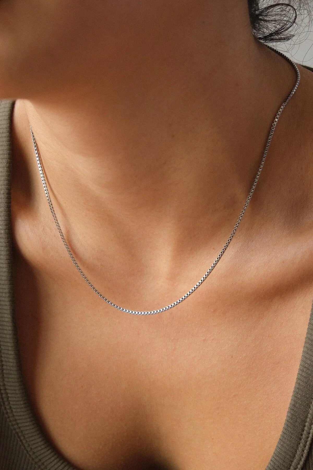 Çelik Kutu Kare Zincir Kolye İnce Box Küba Zincir 1mm Zarif Minimal