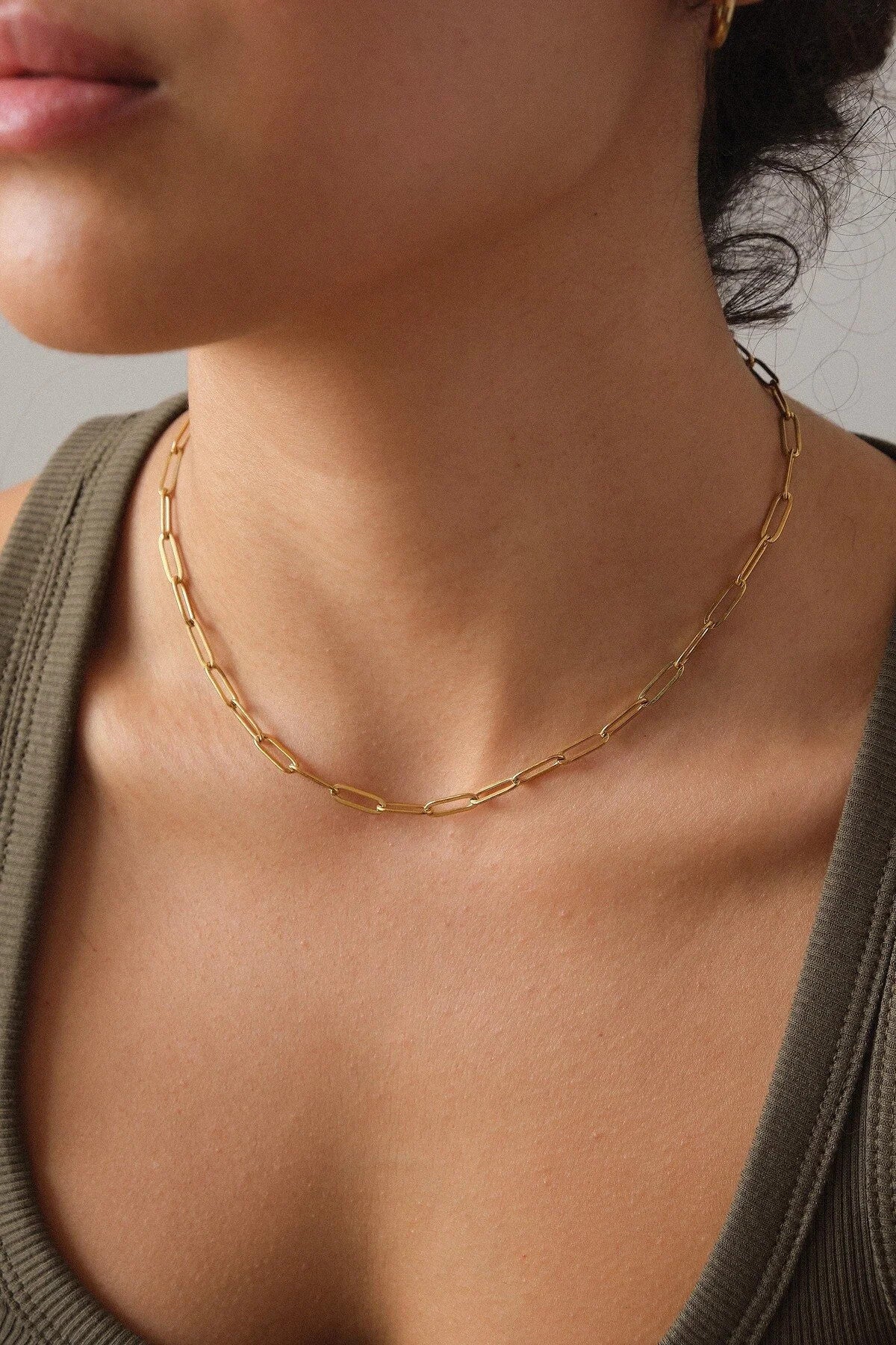 Çelik Ataç Oval Zincir Kolye Kararmaz 4mm Kişiselleştirilebilir Zincir Boy Seçenekleriyle