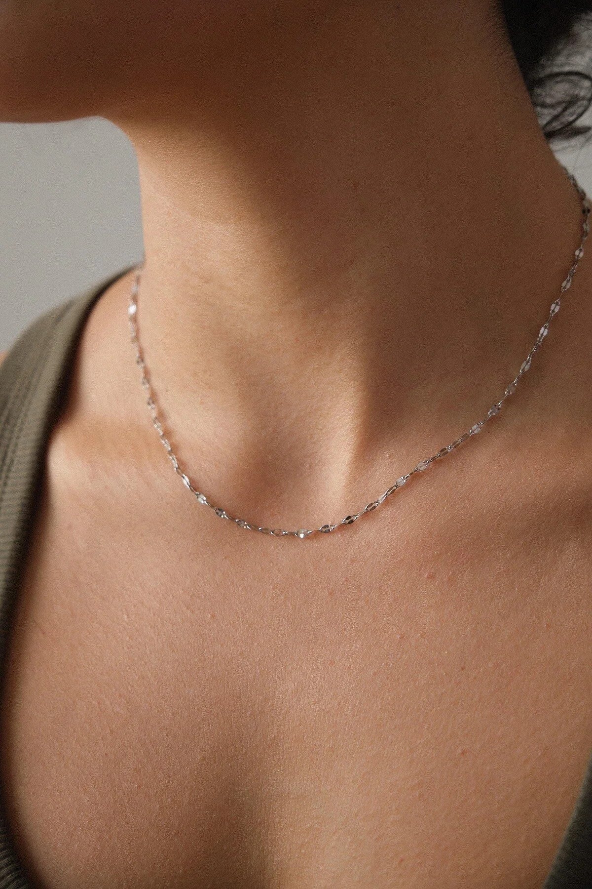 Çelik Dudak Zincir Kolye Ince Singapur Sarma Burgu Aynalı Kolye 2mm Zarif Minimal