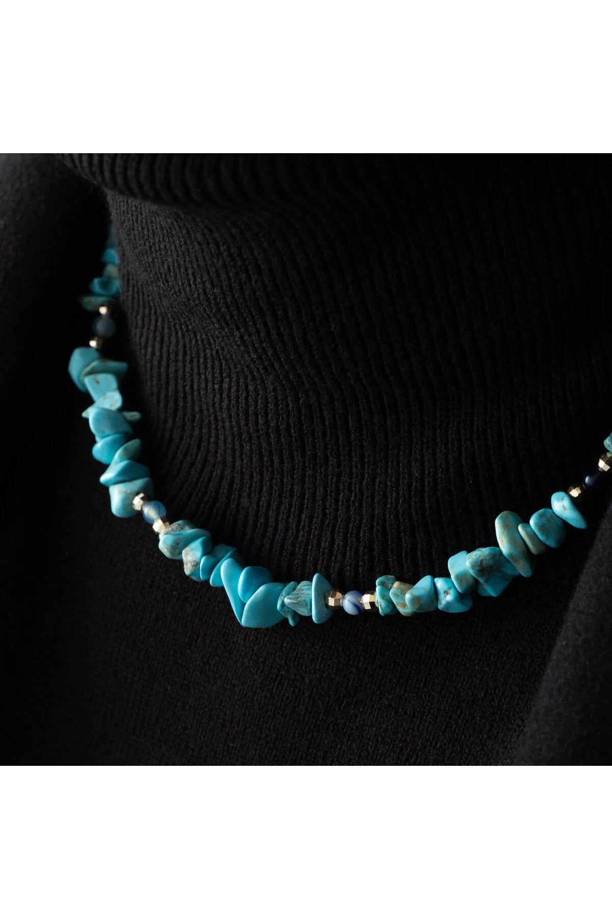 Akuamarin Doğal Kırık Taş Kolye 40cm El İşi Özel Yapım Akuamarin Taşı Chocker