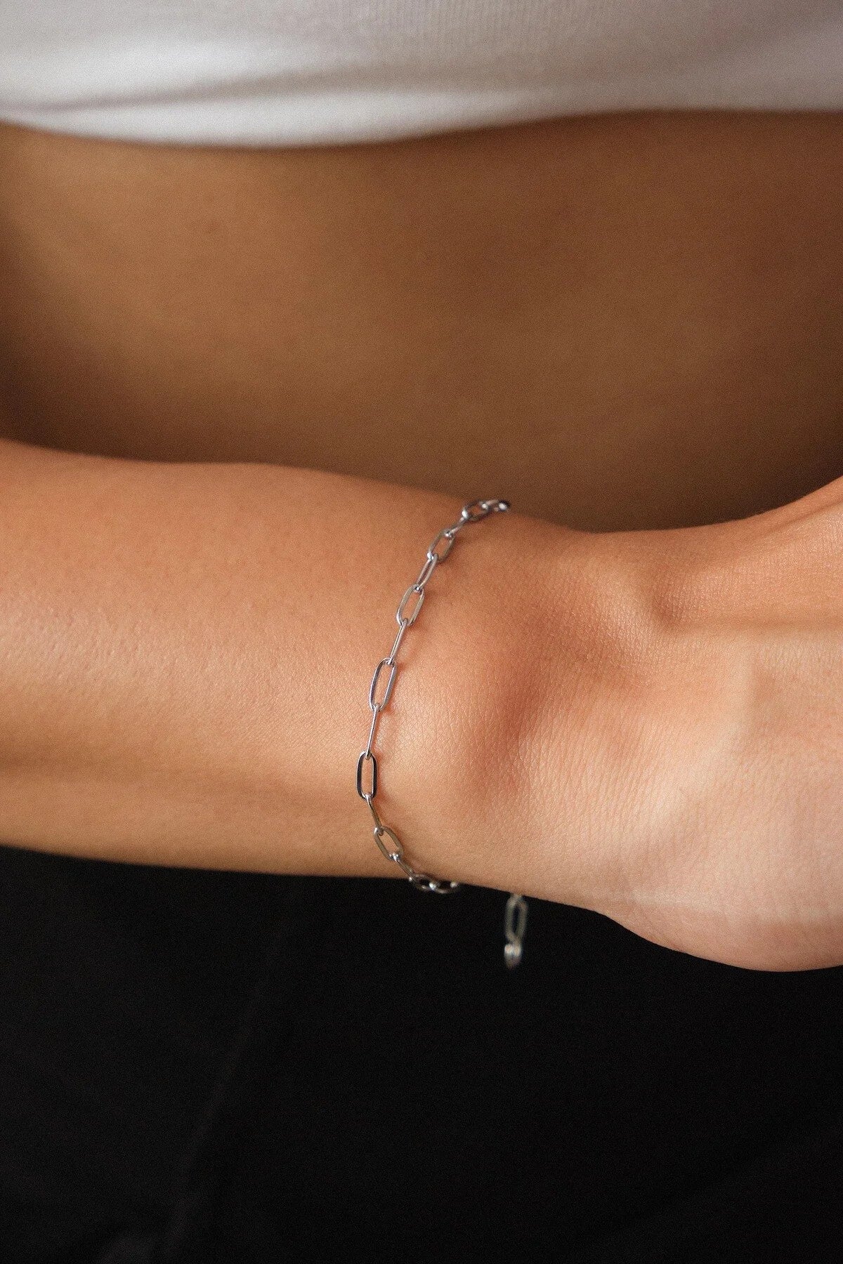 Çelik Ataç Oval Halka Zincir Bileklik Günlük Kullanıma Uygun Kararmaz Kablo Zincir 2mm 17cm+4cm&21cm