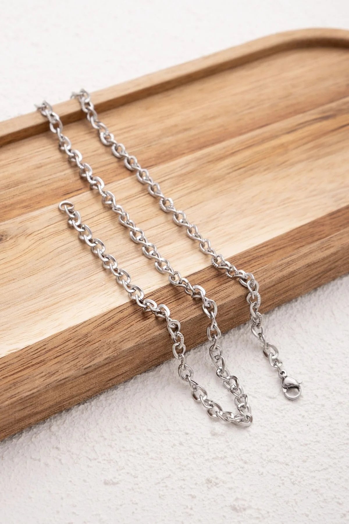 Çelik Dokulu Zincir Kolye Minimal İnce İç İçe Geçmeli Zincir Kolye 4mm Kararmaz