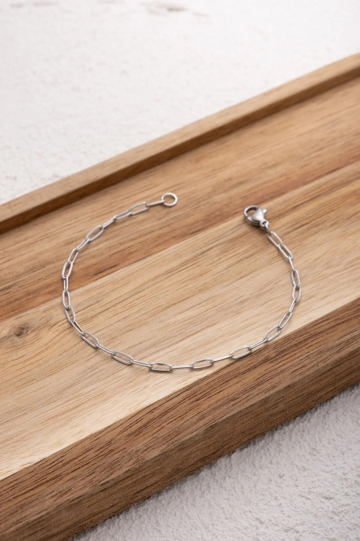 Çelik Ataç Oval Halka Zincir Bileklik Günlük Kullanıma Uygun Kararmaz Kablo Zincir 2mm 17cm+4cm&21cm