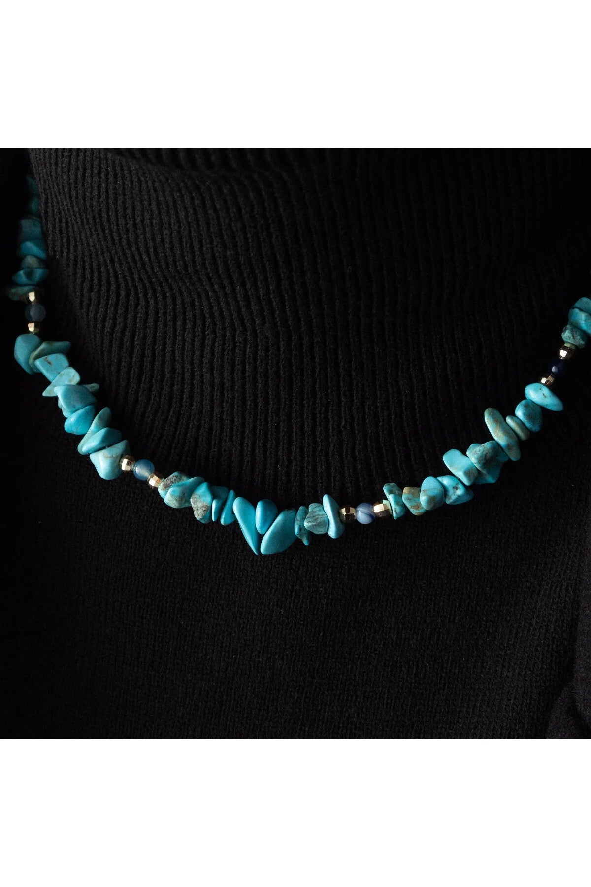 Akuamarin Doğal Kırık Taş Kolye 40cm El İşi Özel Yapım Akuamarin Taşı Chocker